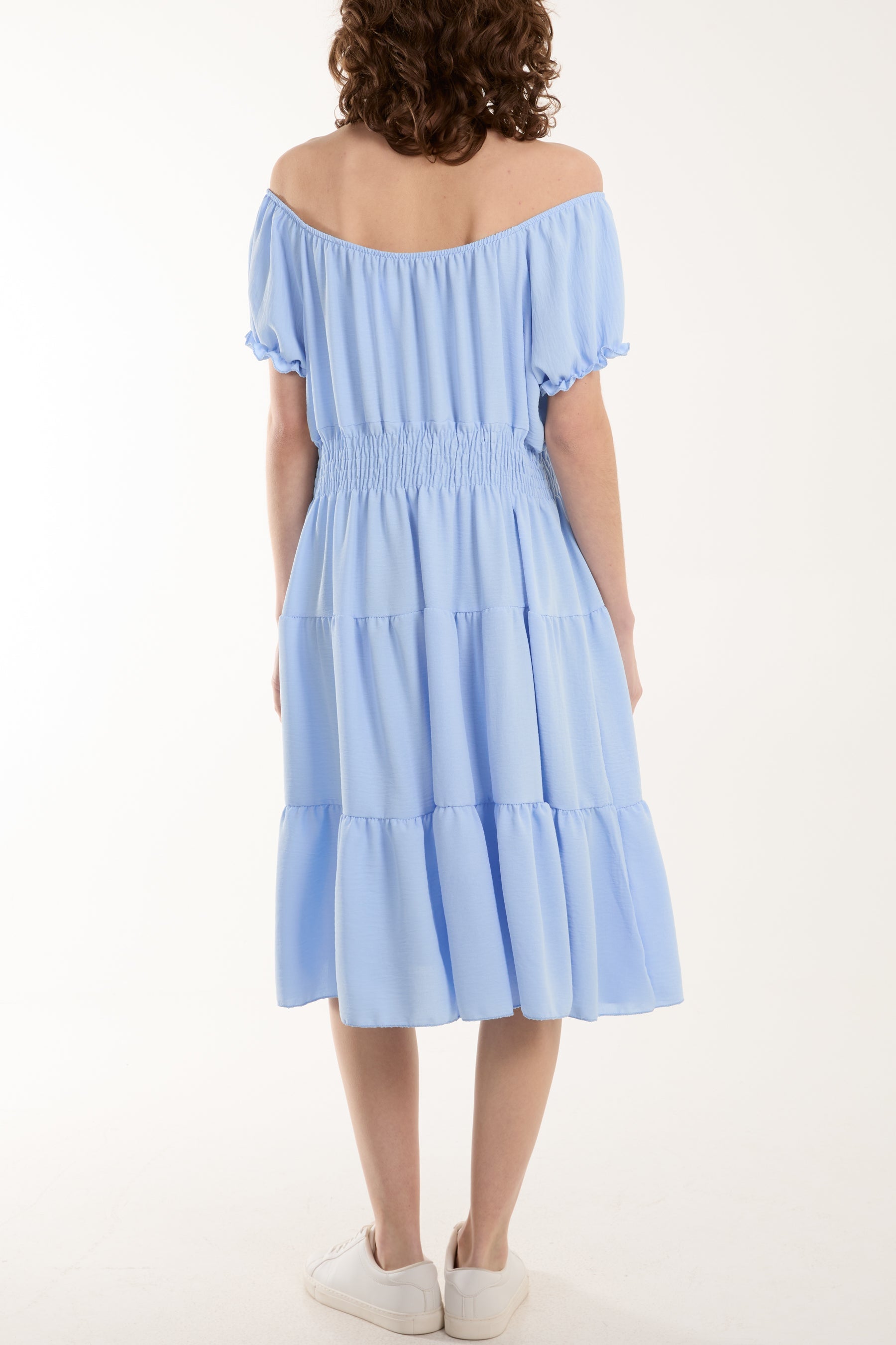 Bardot Shirred Bodice Tiered Dress Dresses WearAll