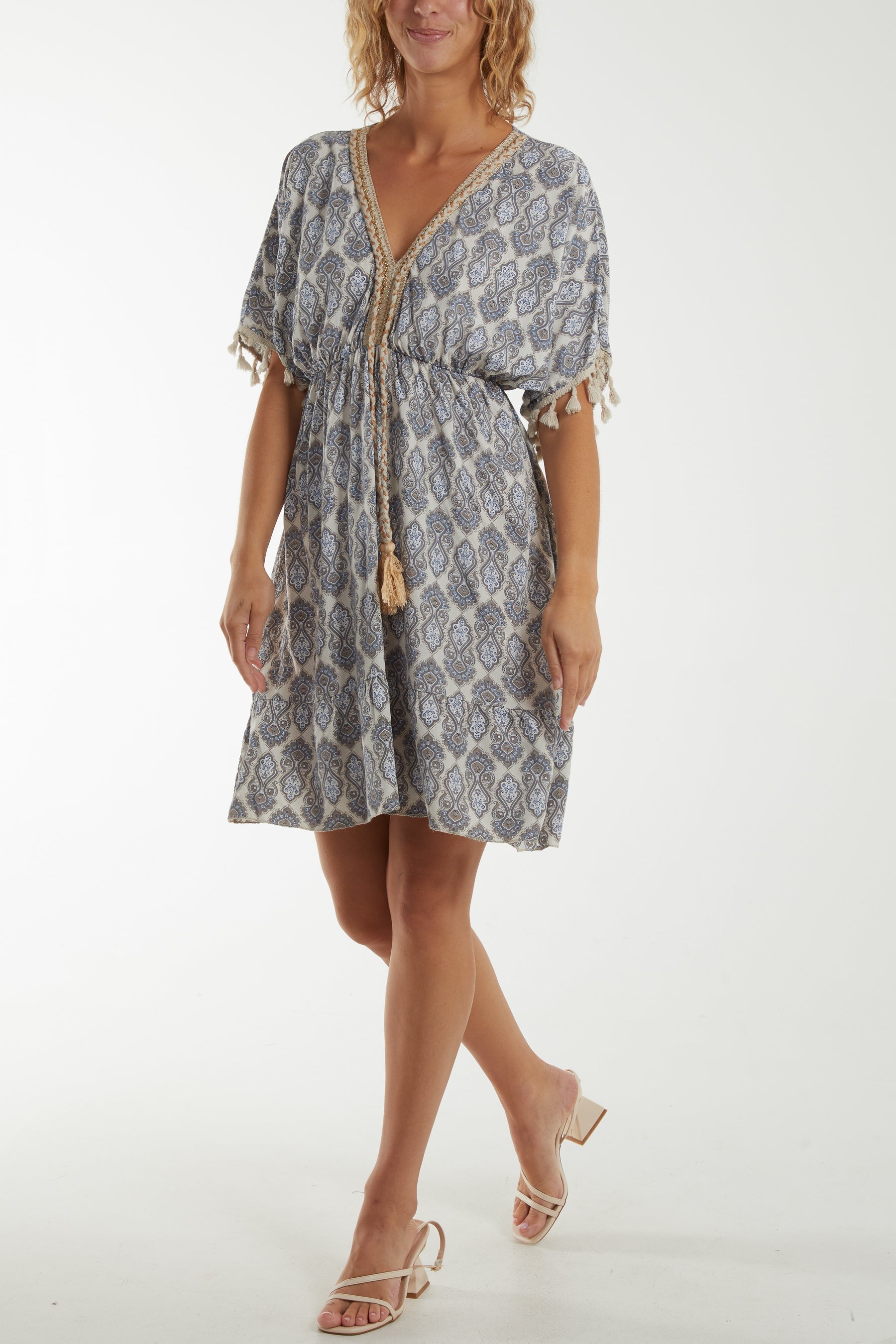 Morrocan Print Tassel Dress Dresses WearAll Stone One Size