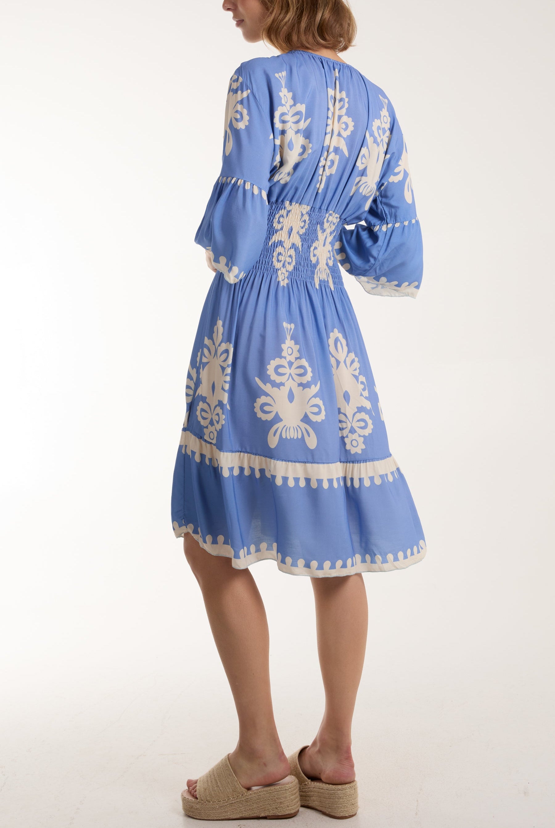 Shirred Bodice Printed Mini Dress Dresses WearAll