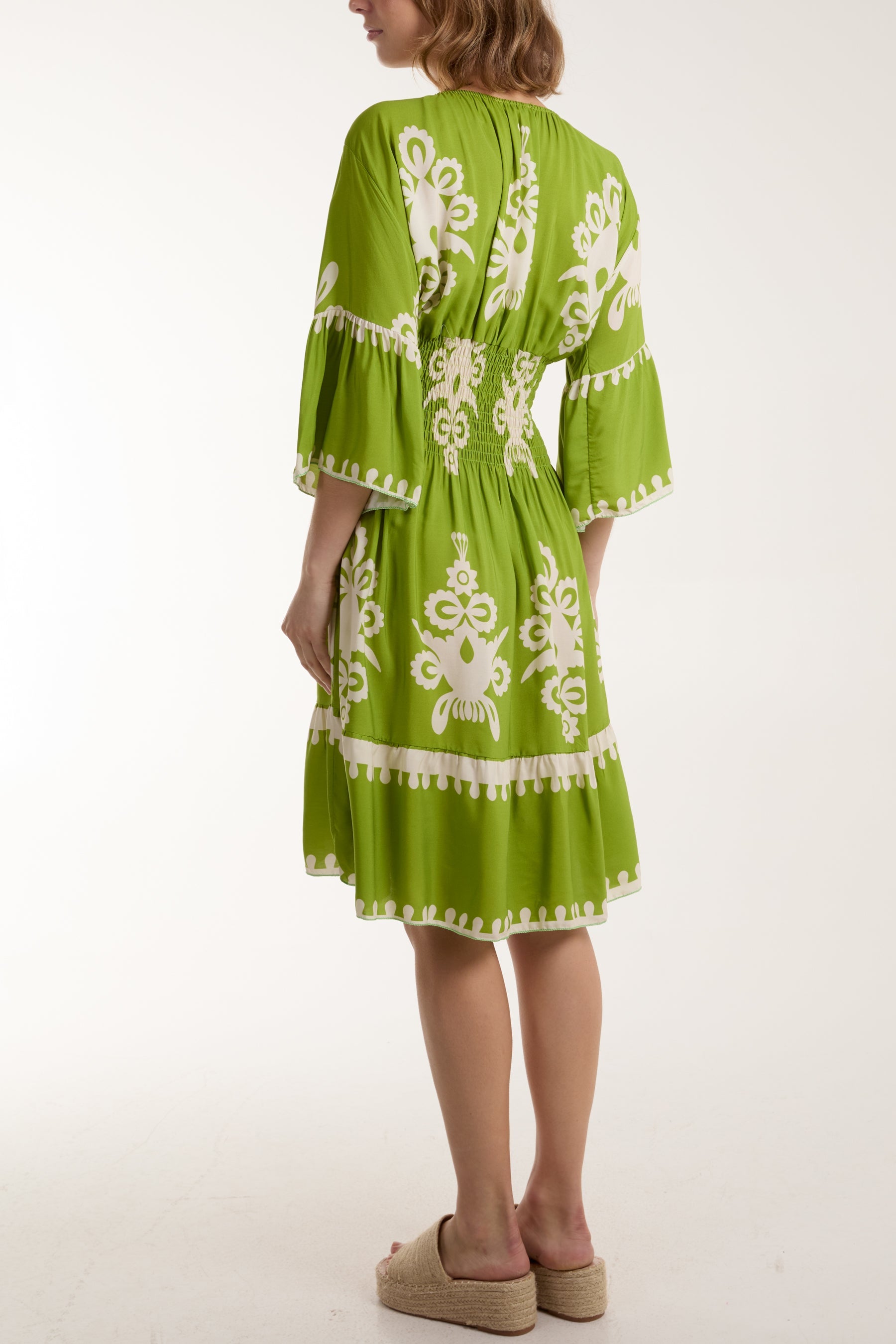 Shirred Bodice Printed Mini Dress Dresses WearAll