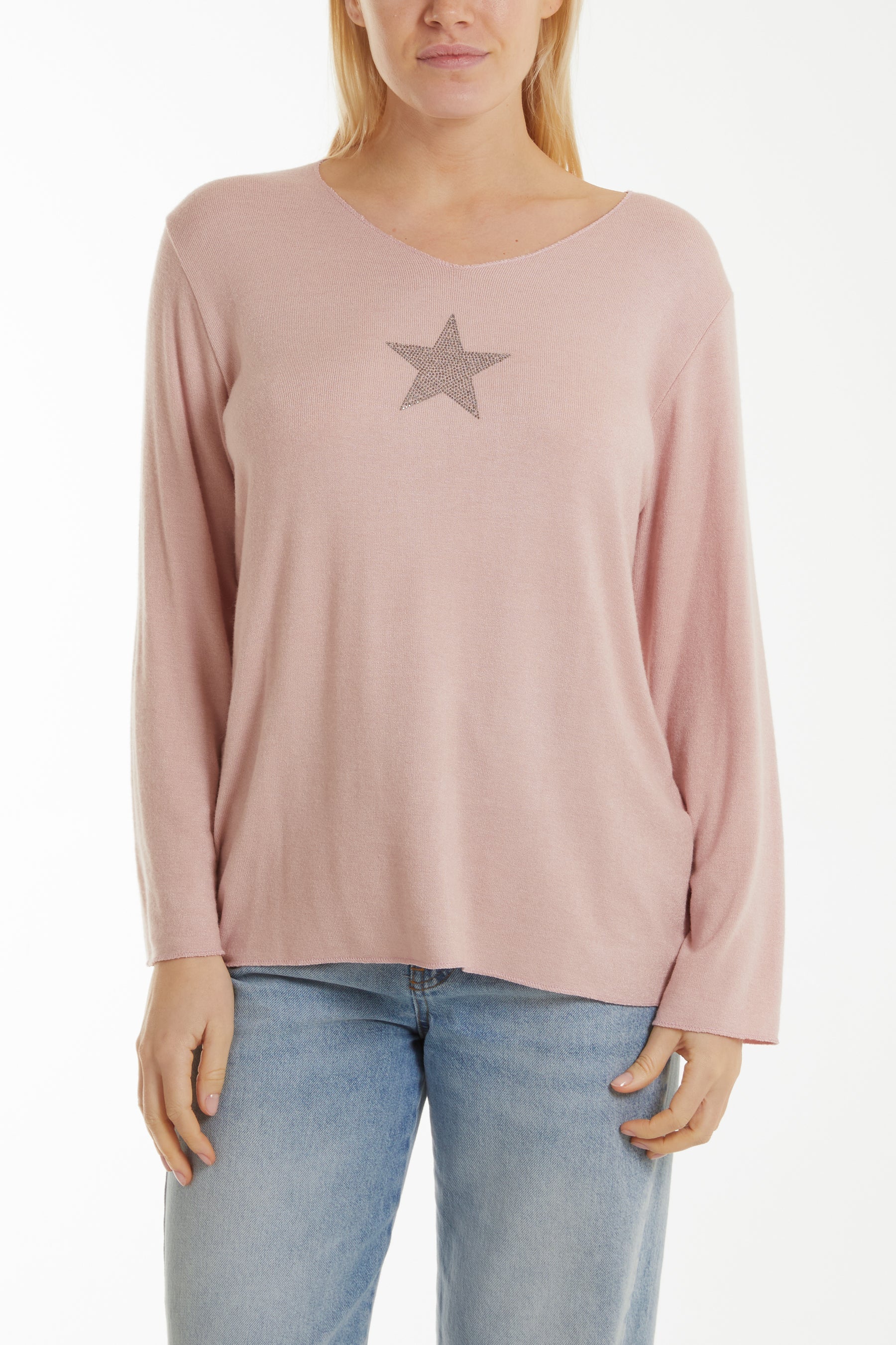 Diamante Star Long Sleeve Jumper Jumpers WearAll Blush One Size