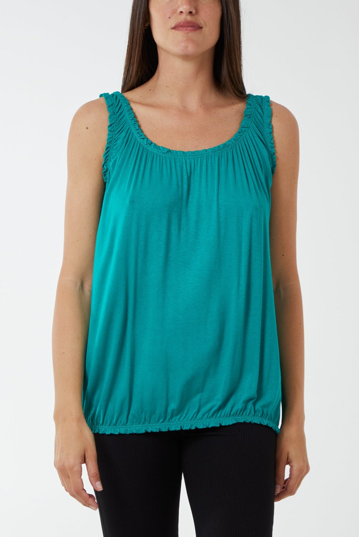 Balloon Ruffle Neck Vest TOPMF2 WearAll Jade One Size