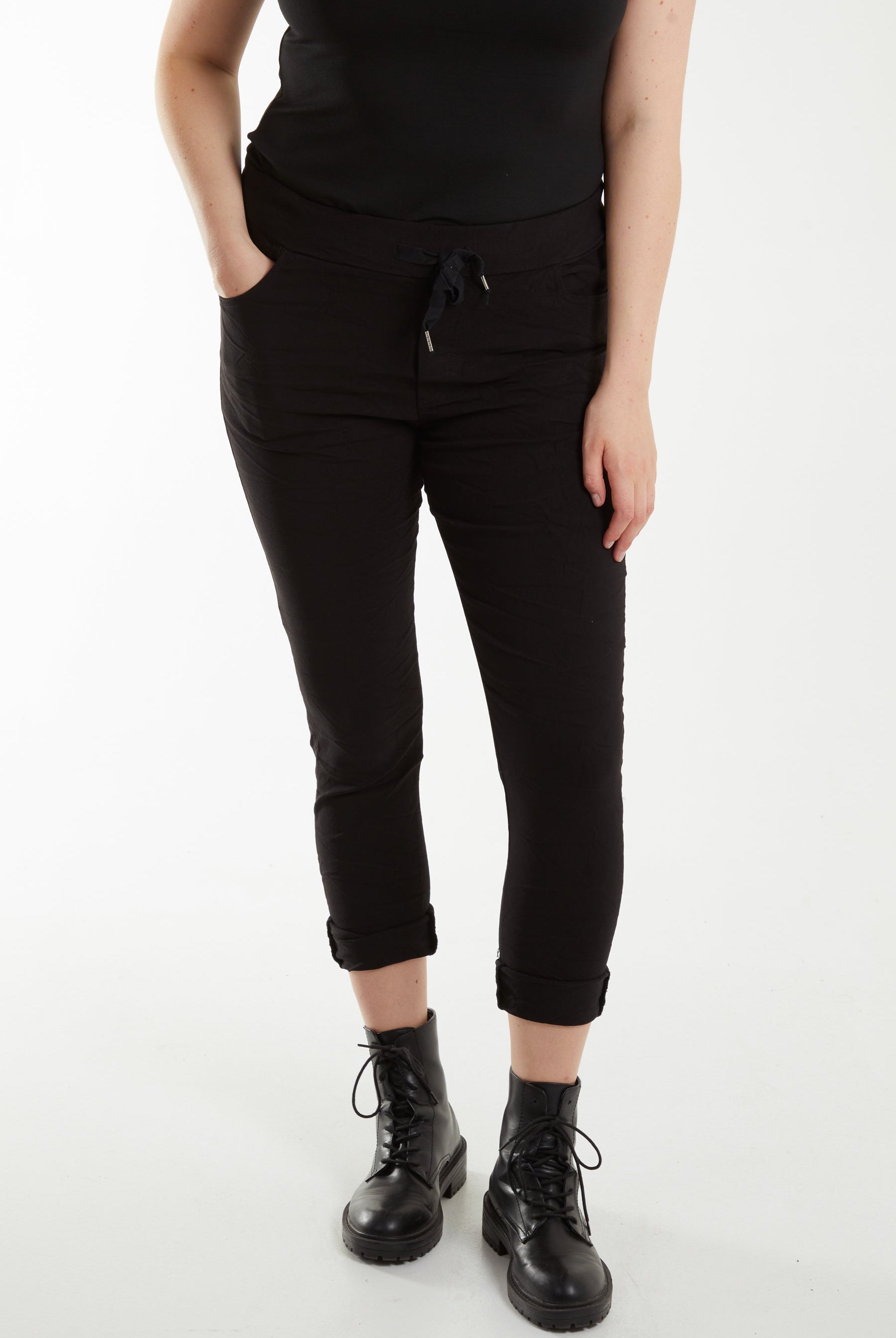 Magic Drawstring Pockets Crushed Trouser Trousers WearAll Black One Size