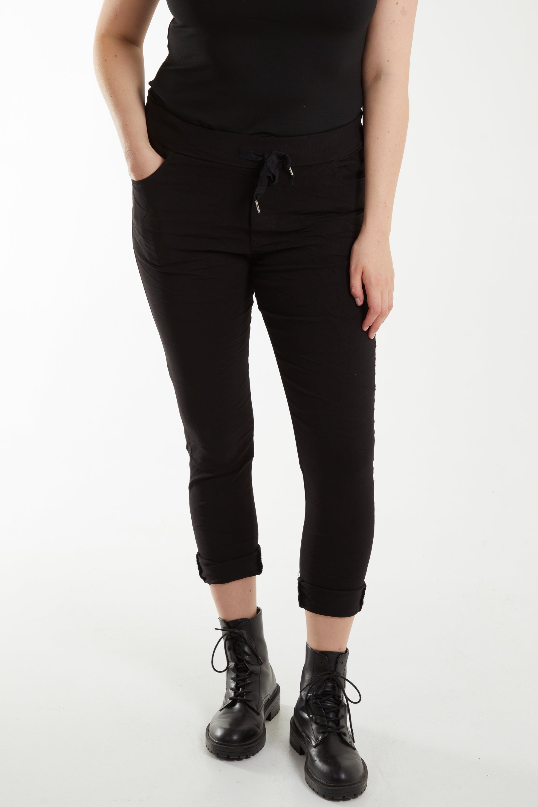 Magic Drawstring Pockets Crushed Trouser Trousers WearAll Black One Size