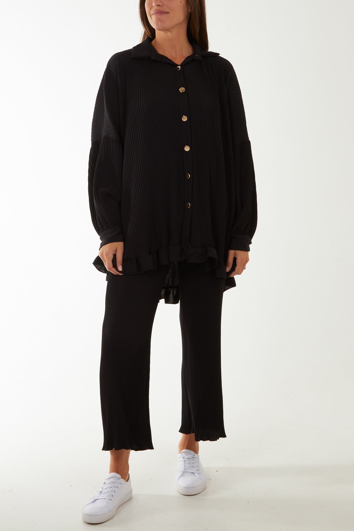 Plisse Shirt & Trouser Co-Ord Set Co-Ords WearAll Black One Size