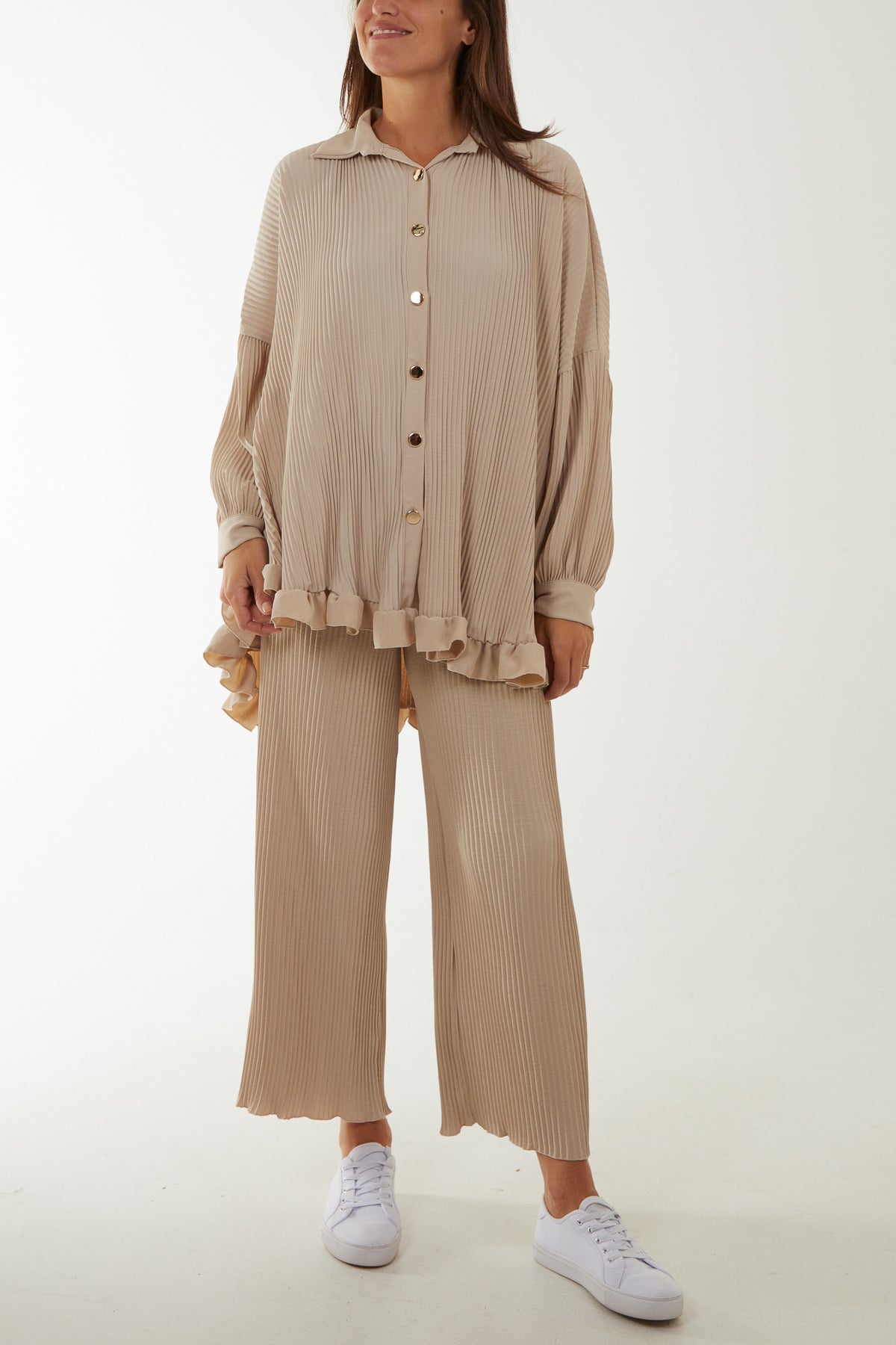 Plisse Shirt & Trouser Co-Ord Set Co-Ords WearAll Stone One Size