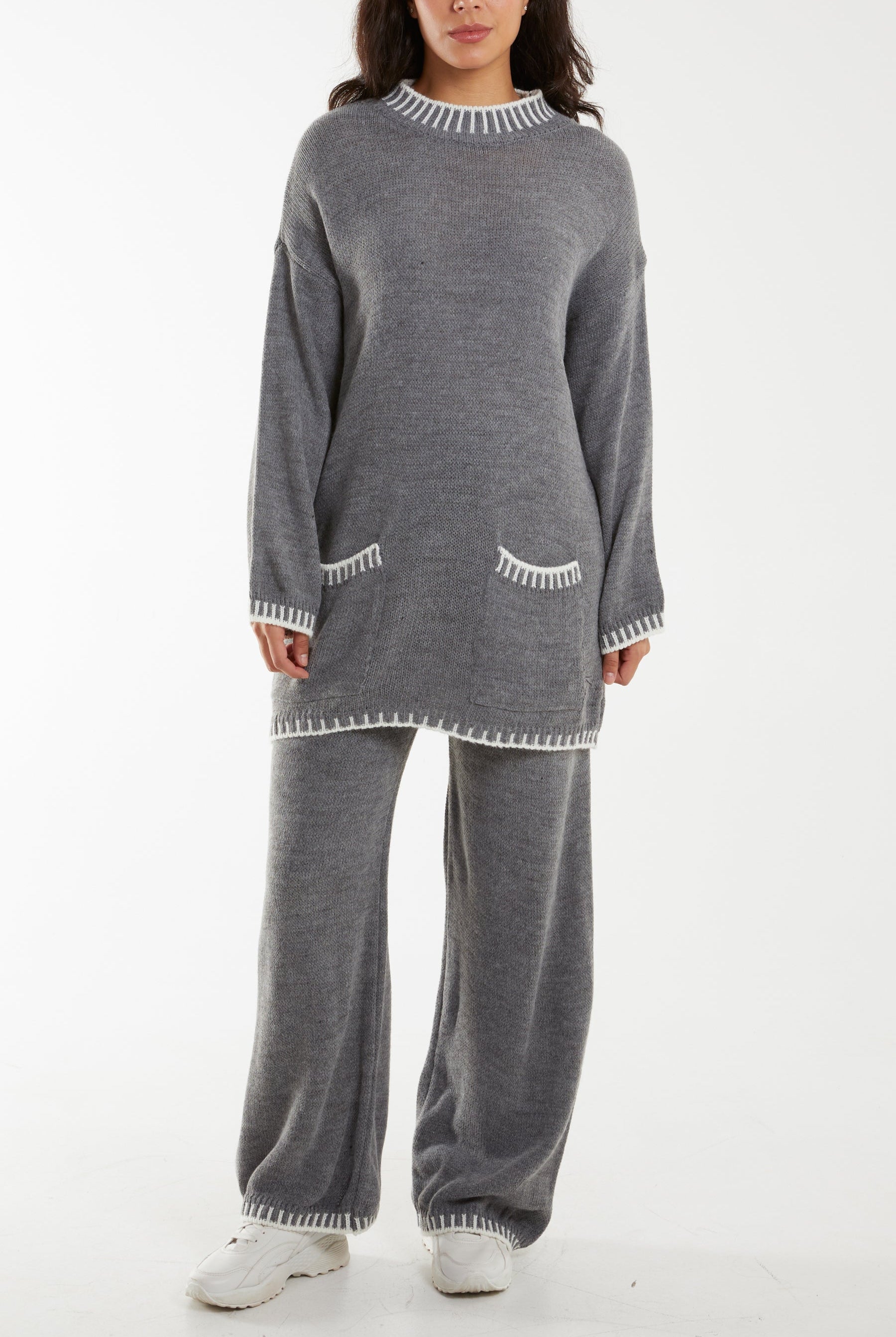 Pockets Stitch Hem Co-Ord Set Co-Ords WearAll Grey One Size