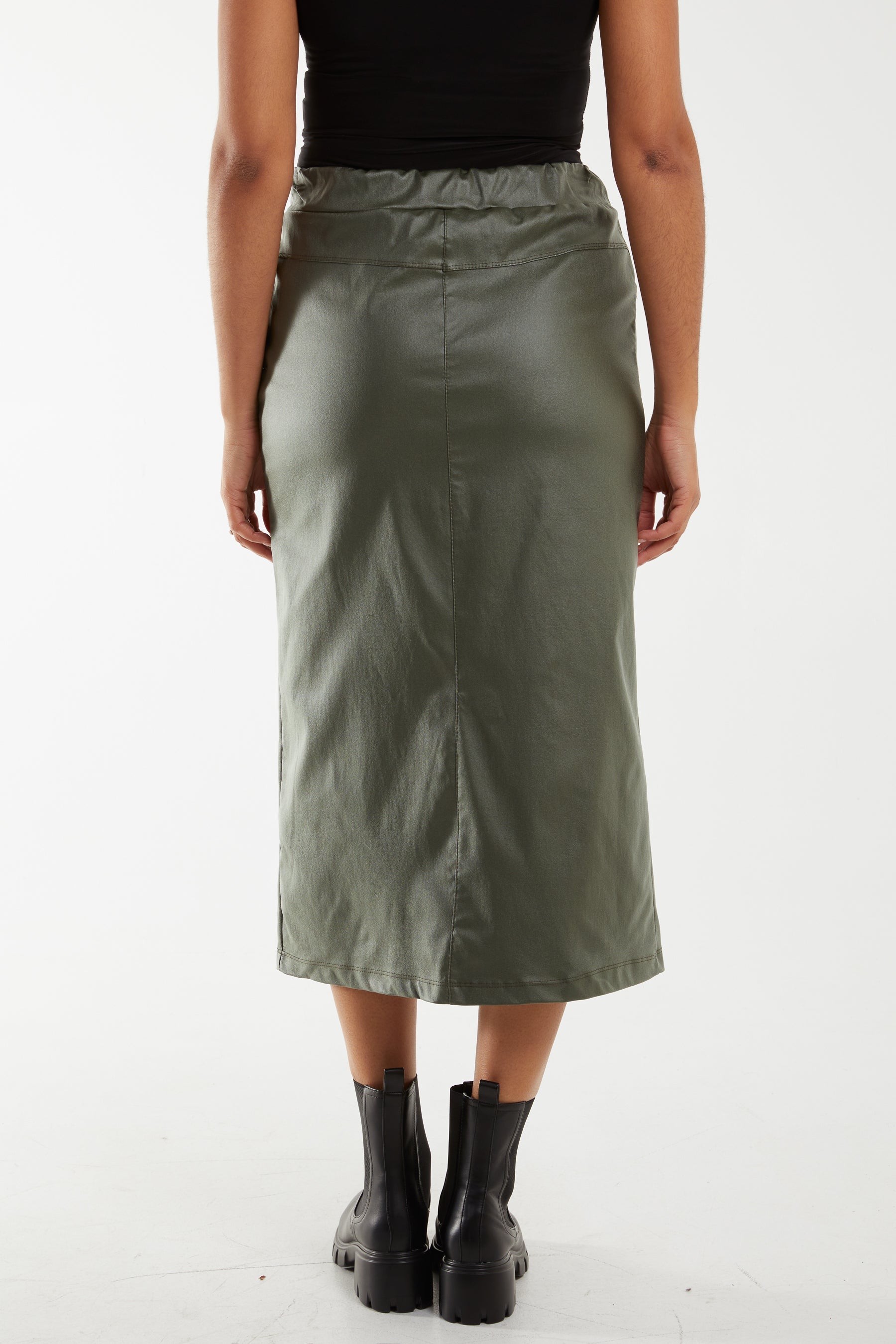 Magic String PU Coated Midi Skirt Skirts WearAll