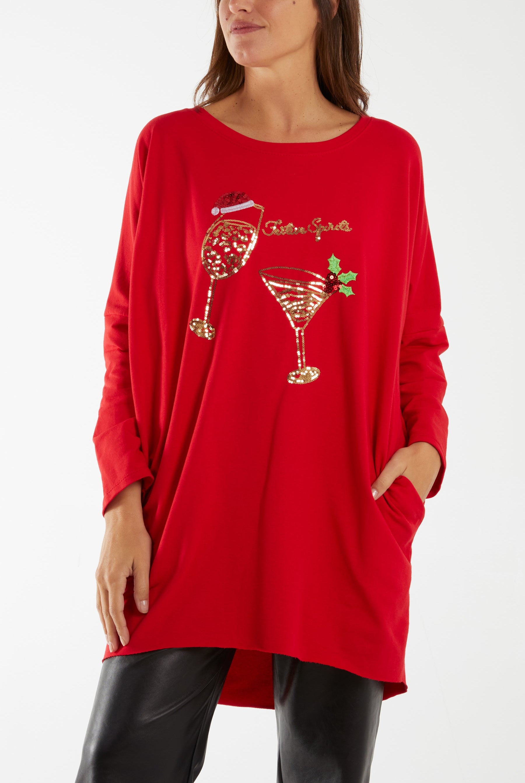 Sequin Festive Glasses Sweatshirt/Dress Dresses WearAll Red One Size
