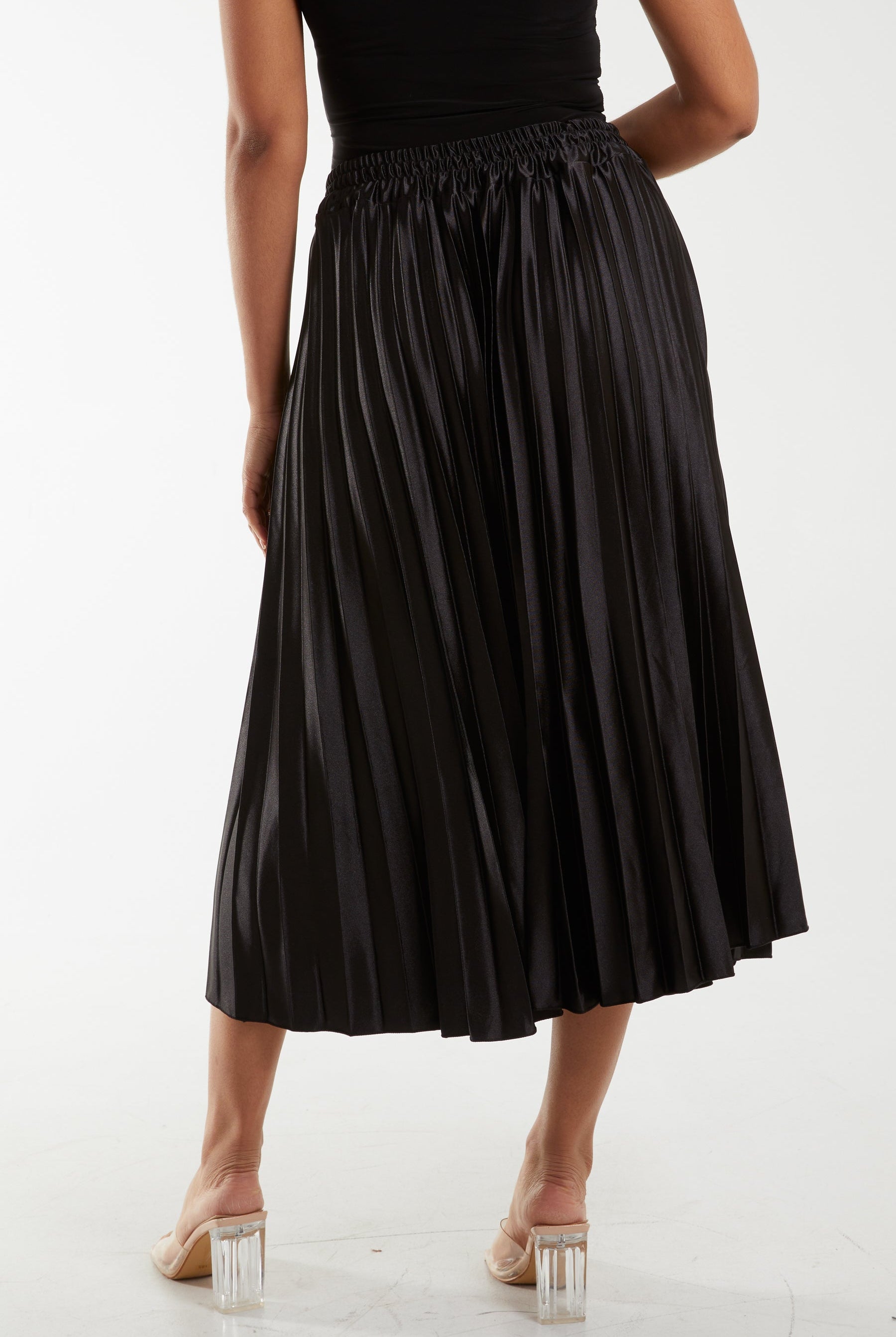 Satin Plisse Midi Skirt Skirts WearAll