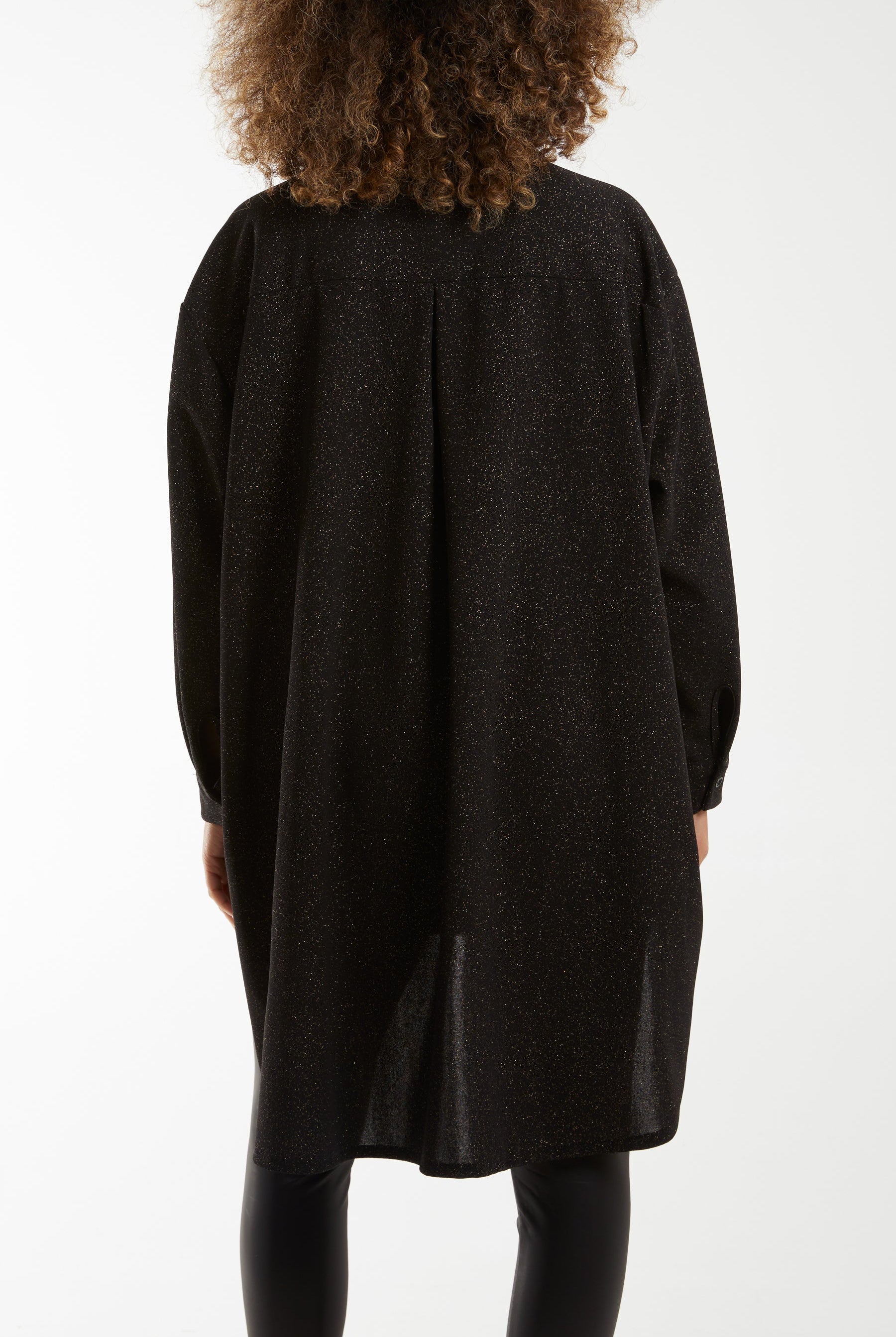 Glitter Oversized Long Sleeve Shirt Shirts WearAll