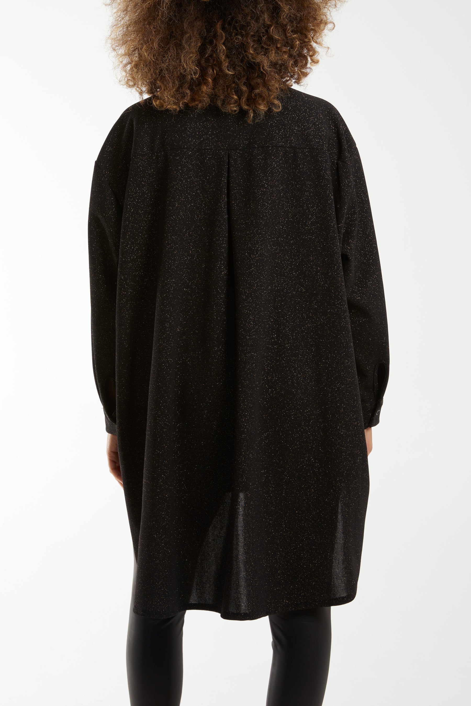 Glitter Oversized Long Sleeve Shirt Shirts WearAll