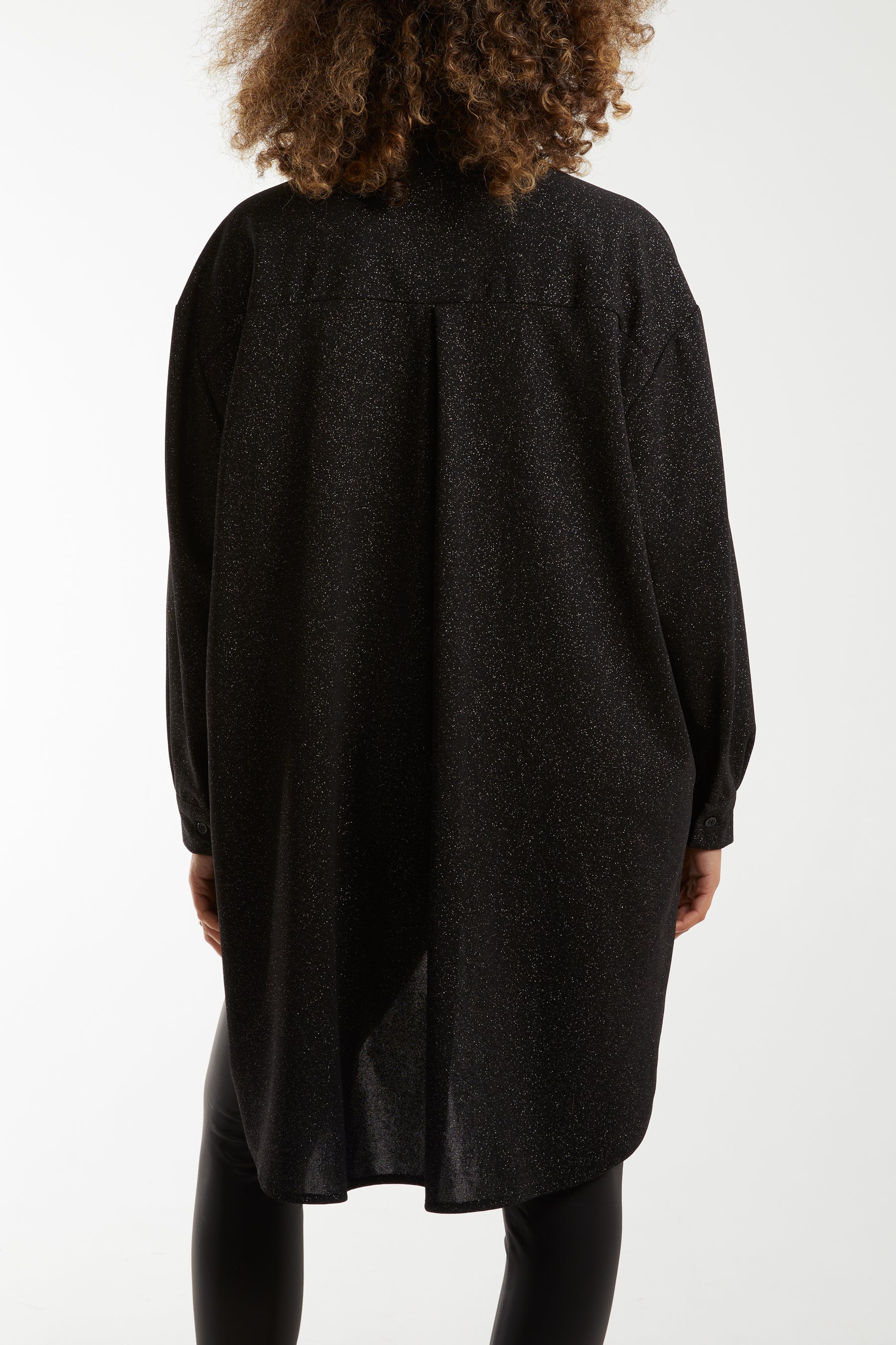Glitter Oversized Long Sleeve Shirt Shirts WearAll
