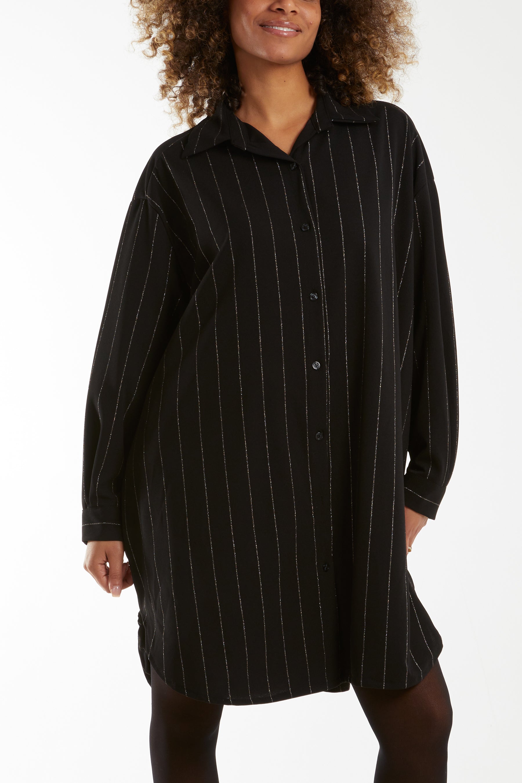 Glitter Stripes Oversized Shirt Shirts WearAll Silver One Size