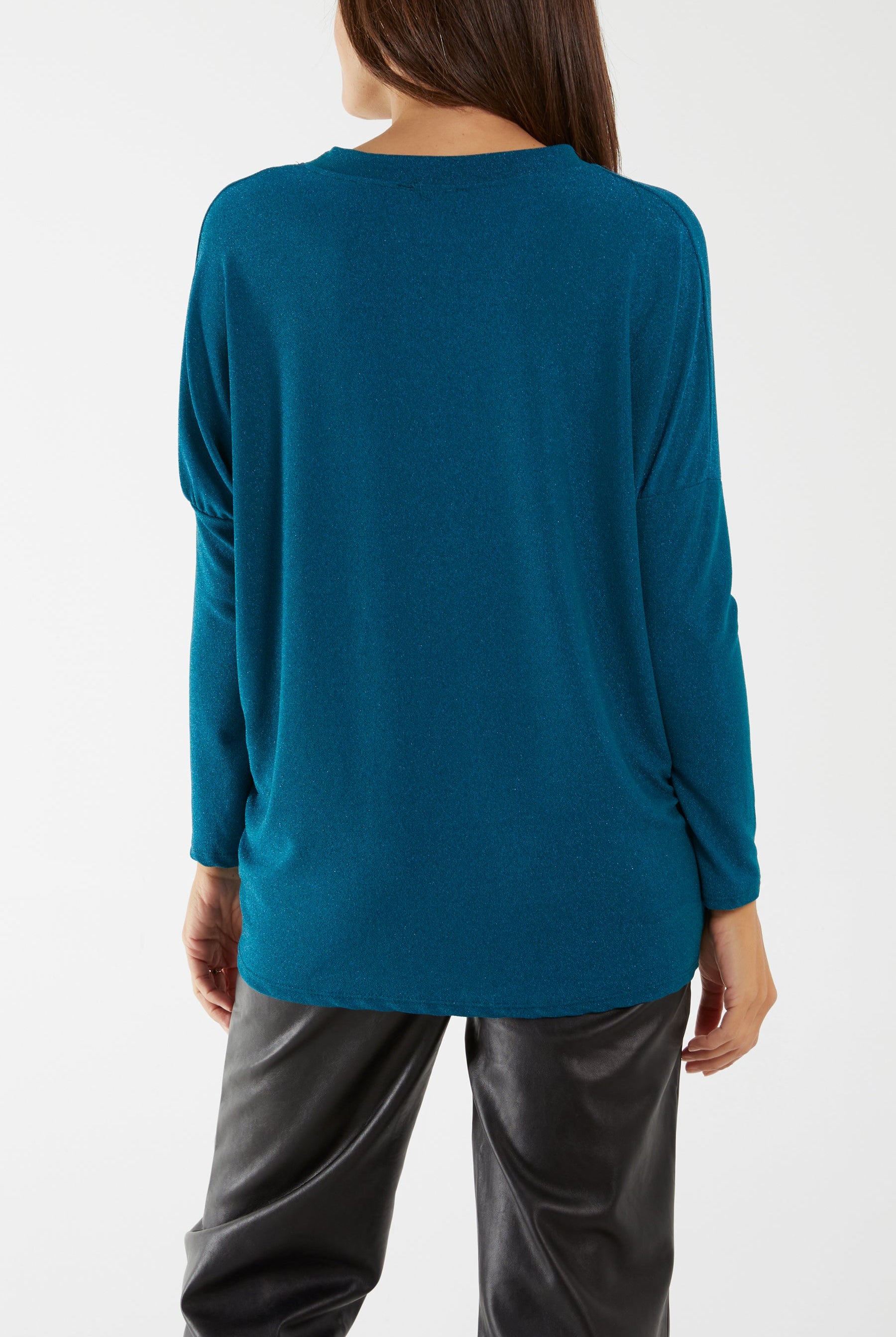 Round Neck Long Sleeve Lurex Top Tops WearAll