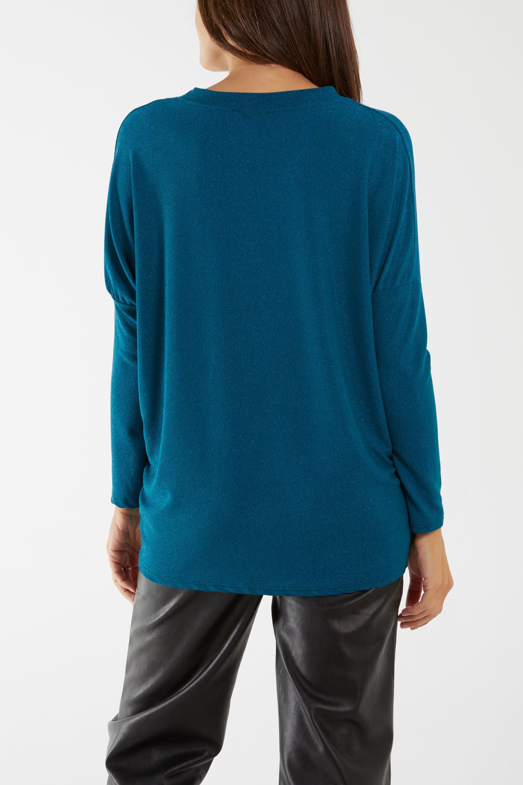 Round Neck Long Sleeve Lurex Top Tops WearAll