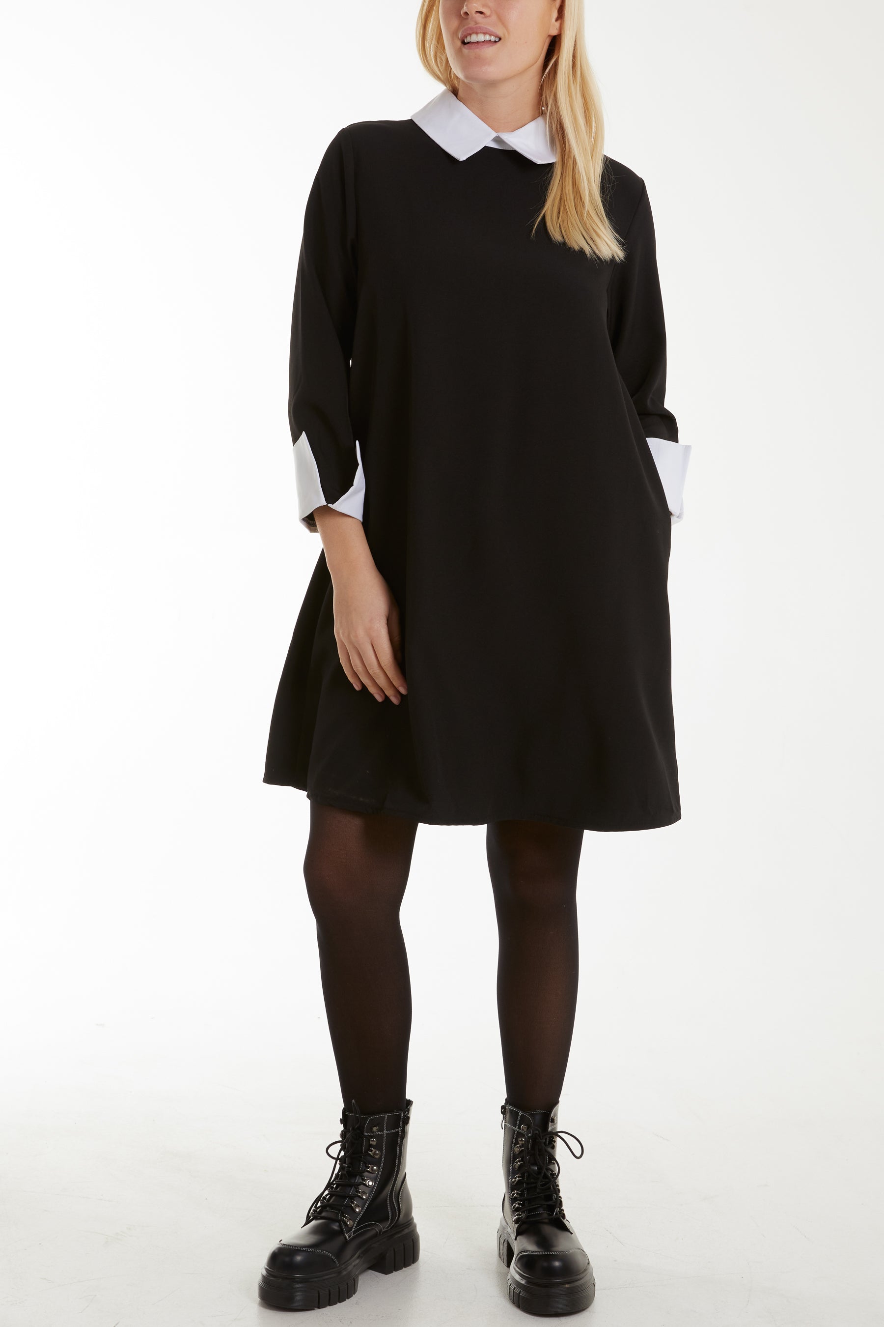 Collar & Cuff A Line Side Pocket Dress Dresses WearAll Black One Size