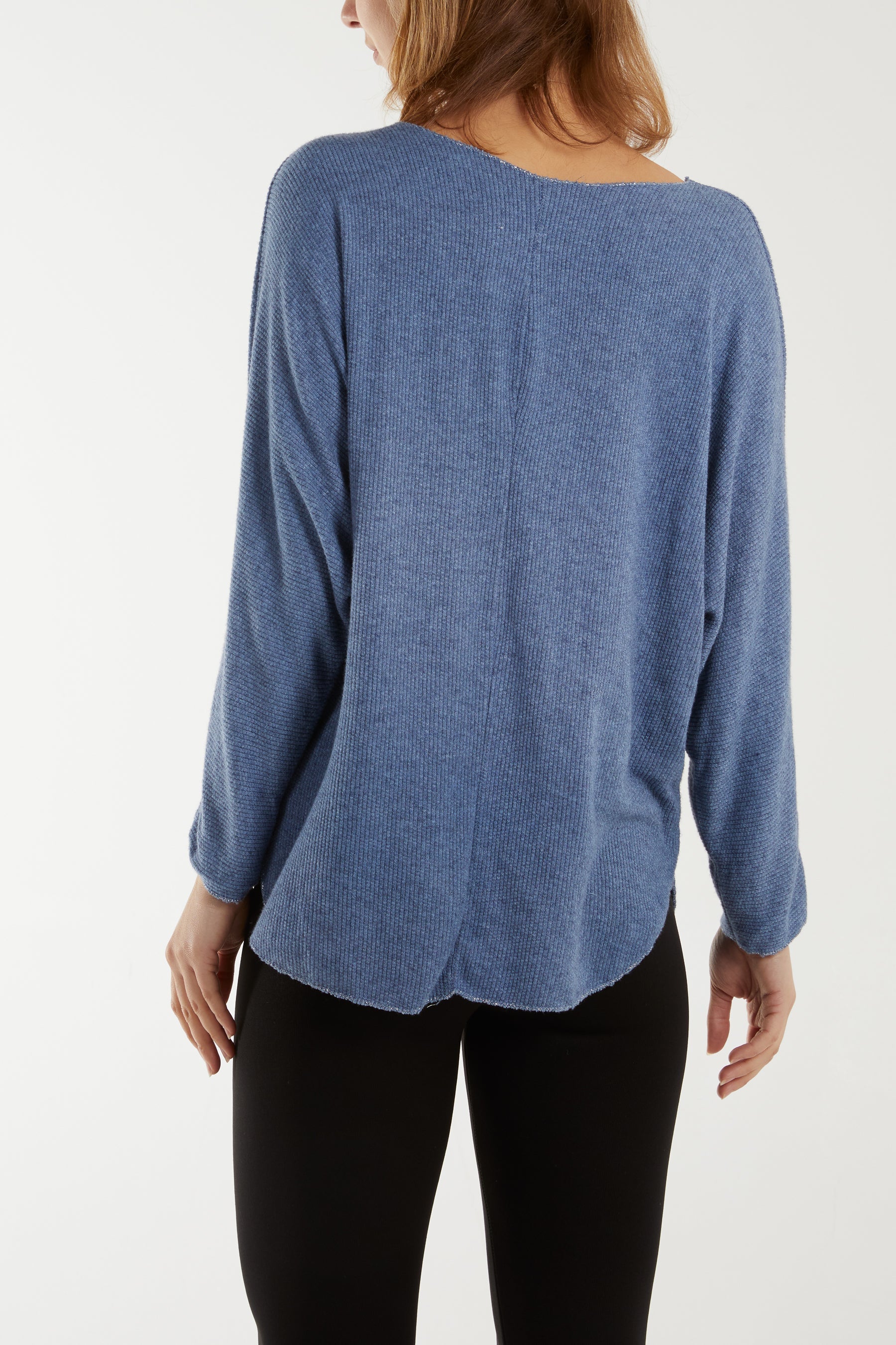 Waffle Fine Knit Batwing Necklace Jumper Jumpers WearAll