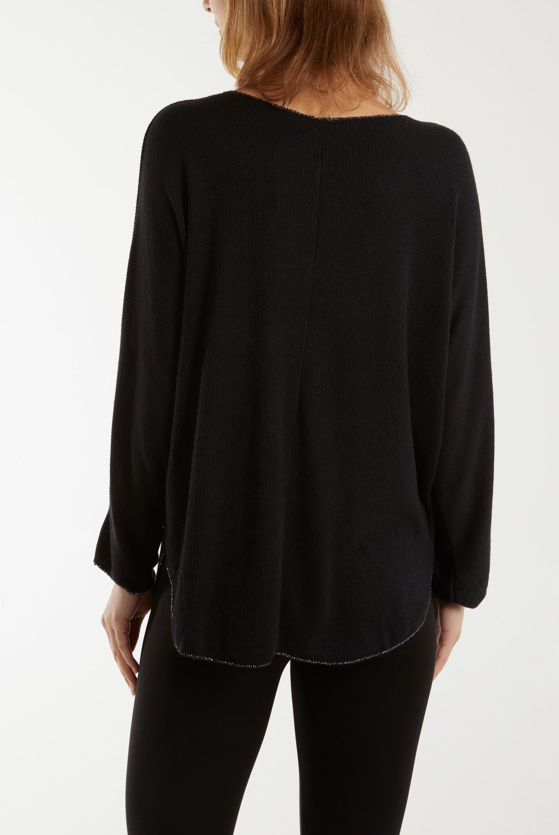 Waffle Fine Knit Batwing Necklace Jumper Jumpers WearAll