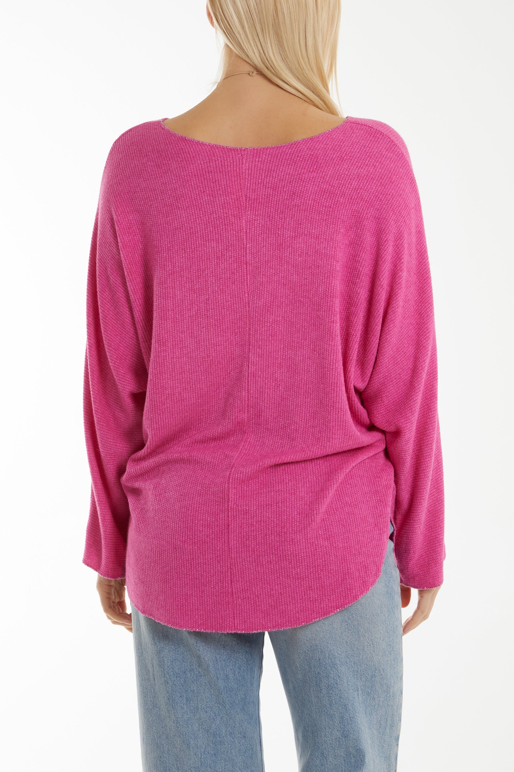 Waffle Fine Knit Batwing Necklace Jumper Jumpers WearAll