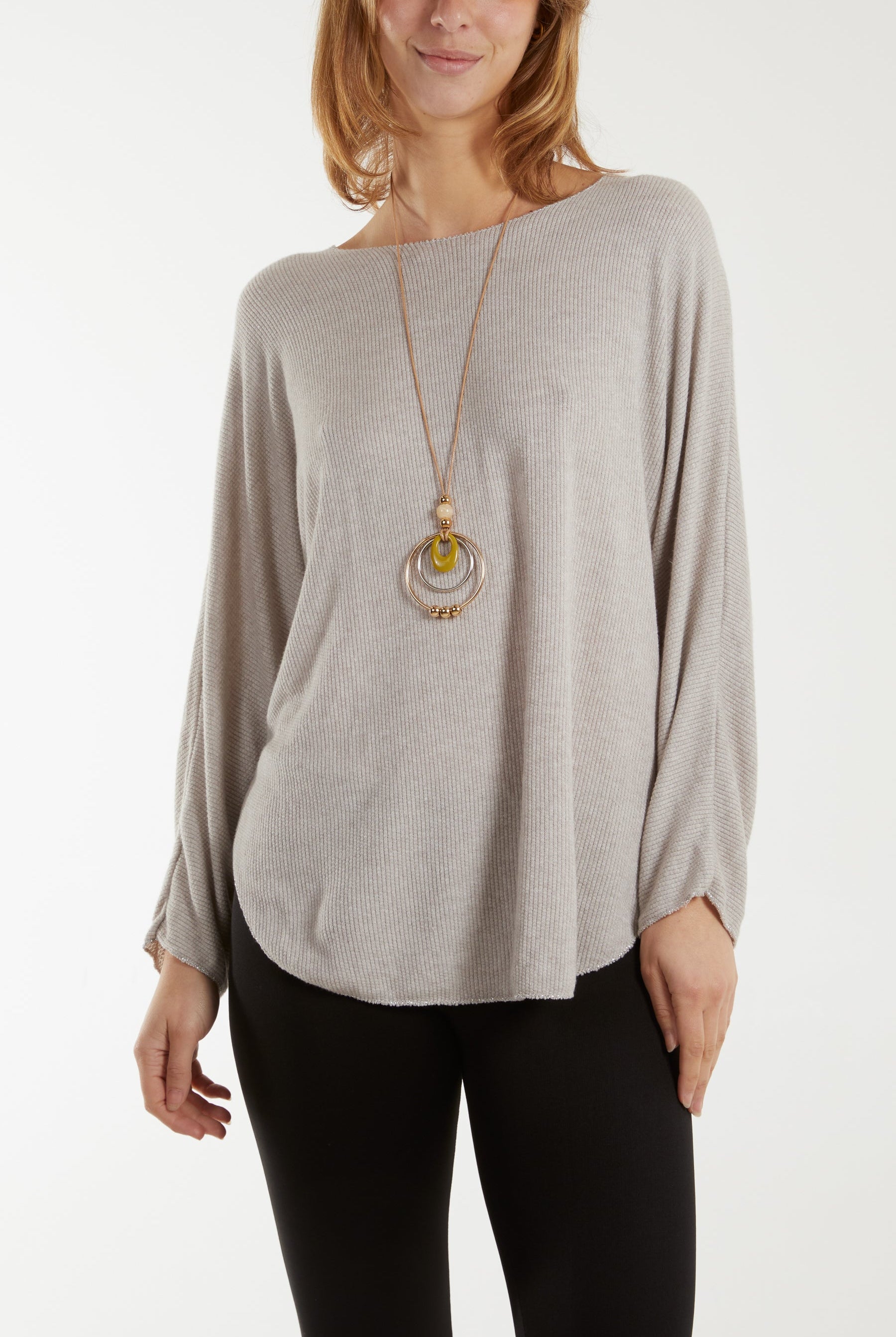 Waffle Fine Knit Batwing Necklace Jumper Jumpers WearAll Stone One Size