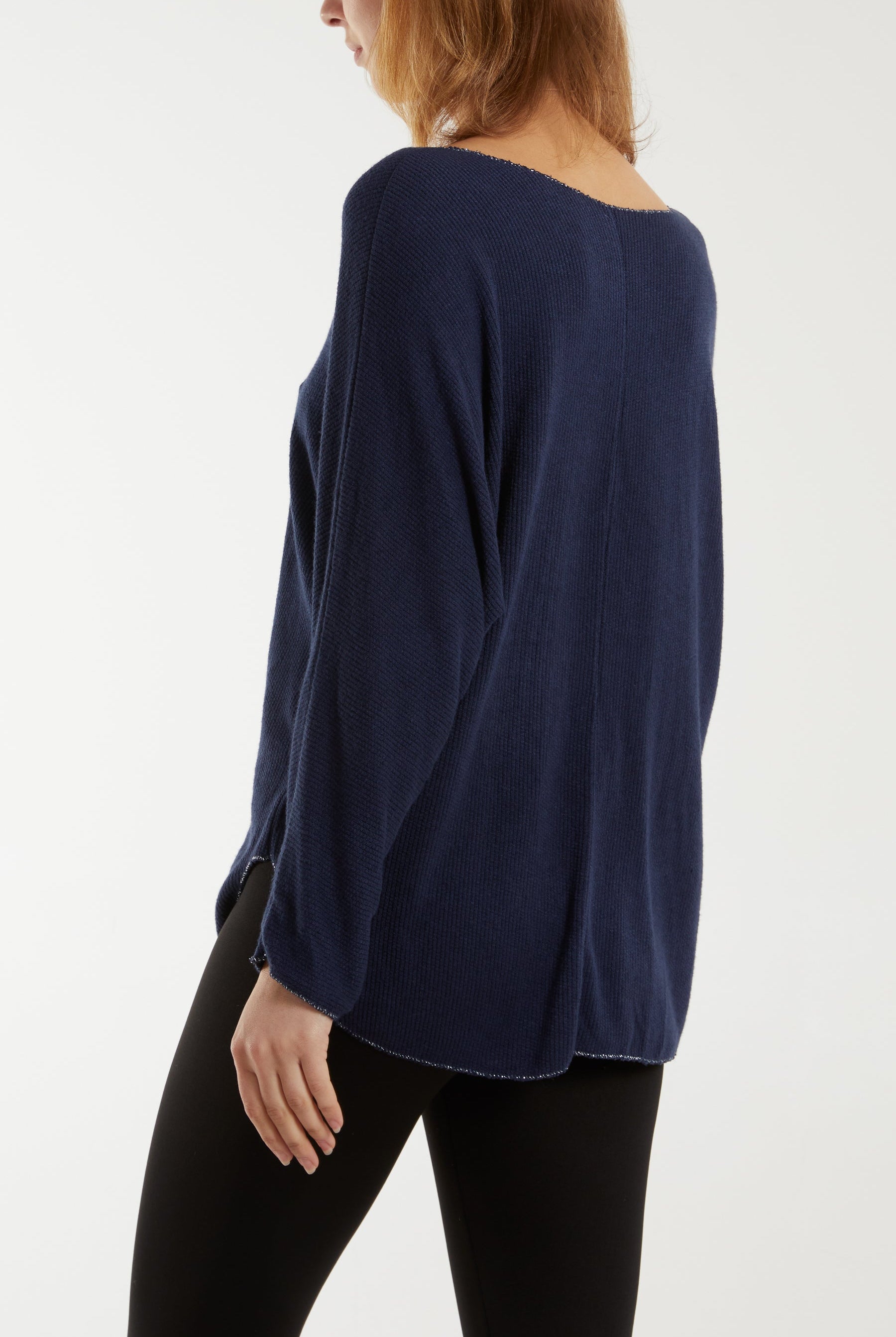 Waffle Fine Knit Batwing Necklace Jumper Jumpers WearAll