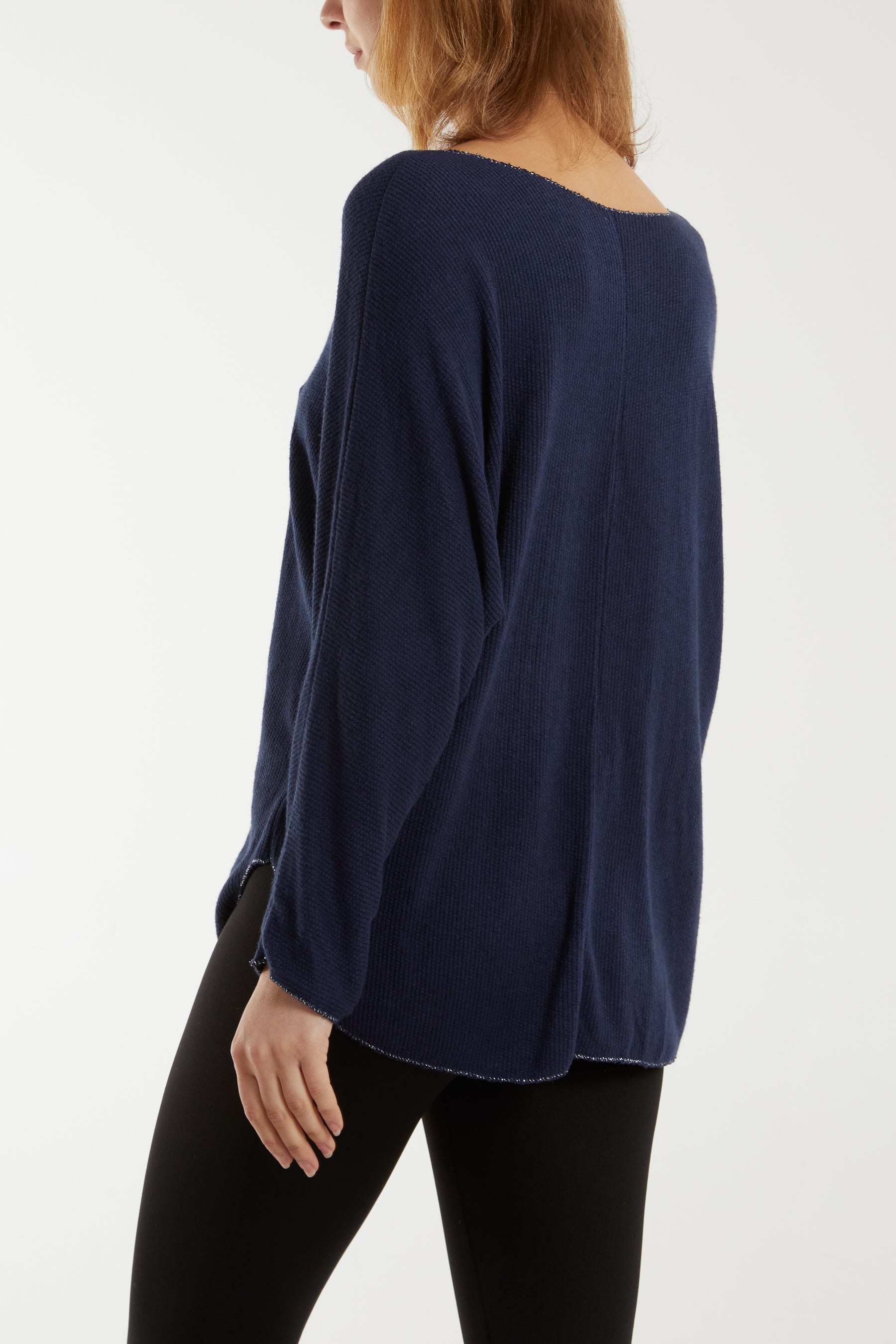 Waffle Fine Knit Batwing Necklace Jumper Jumpers WearAll