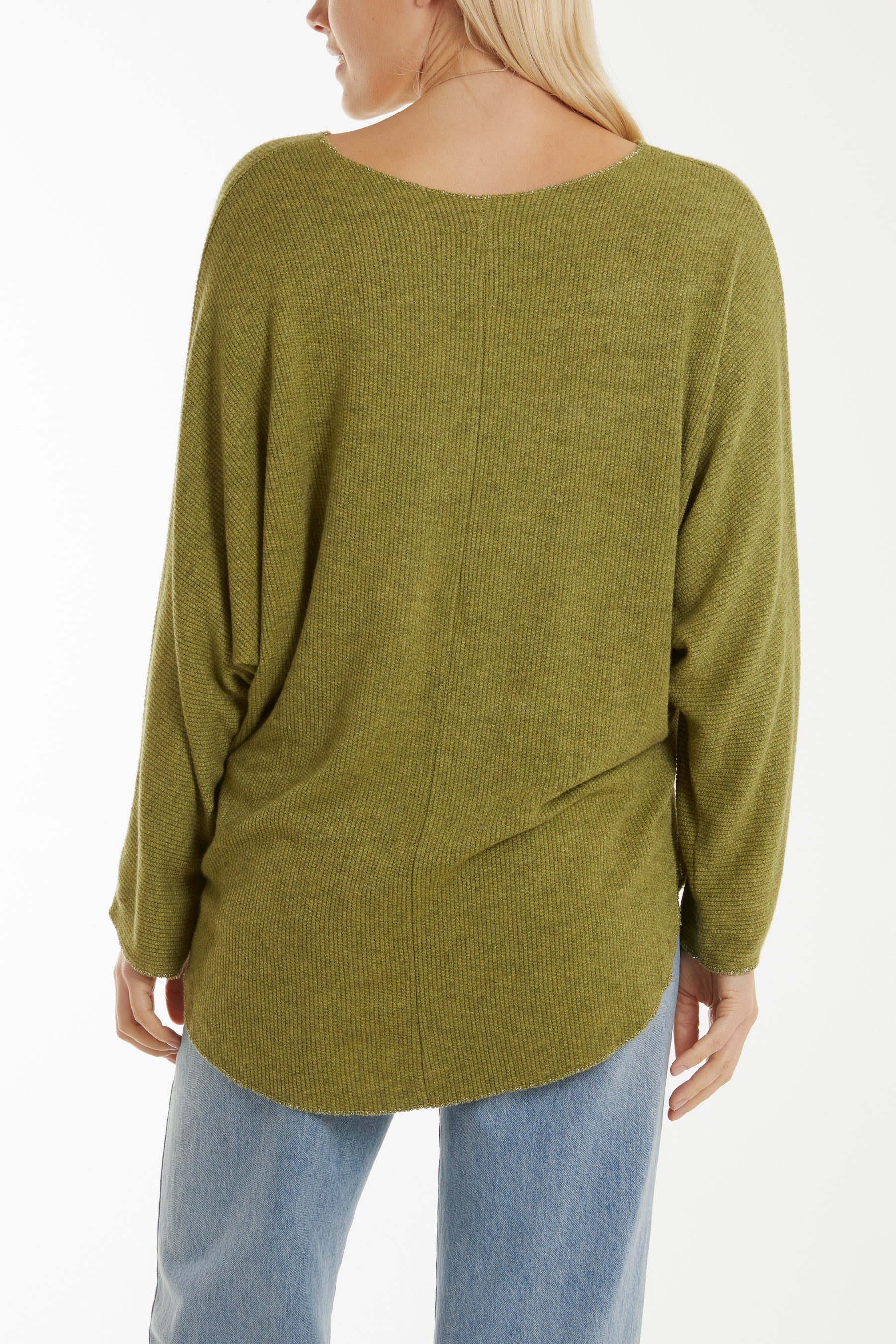 Waffle Fine Knit Batwing Necklace Jumper Jumpers WearAll