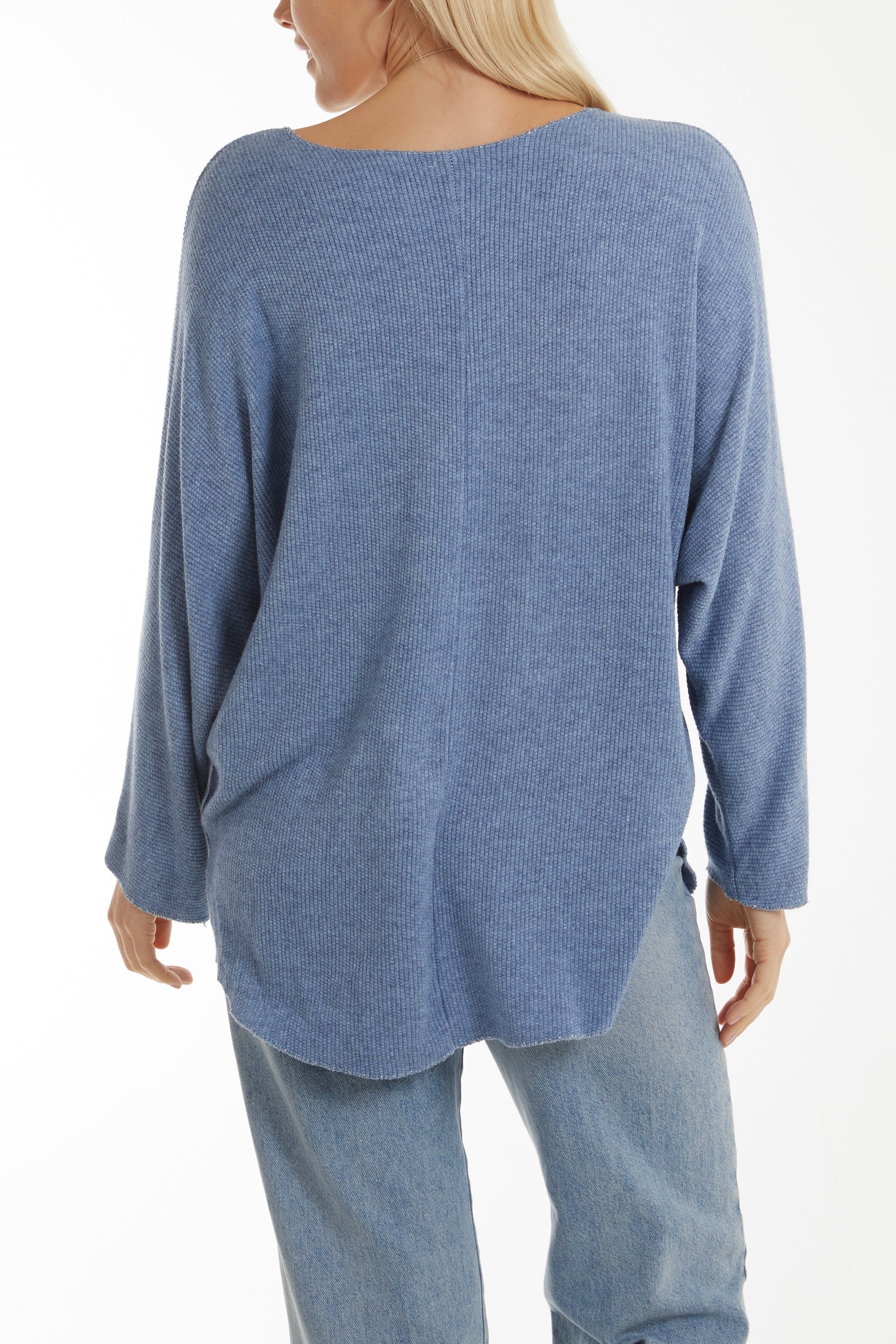 Waffle Fine Knit Batwing Necklace Jumper Jumpers WearAll