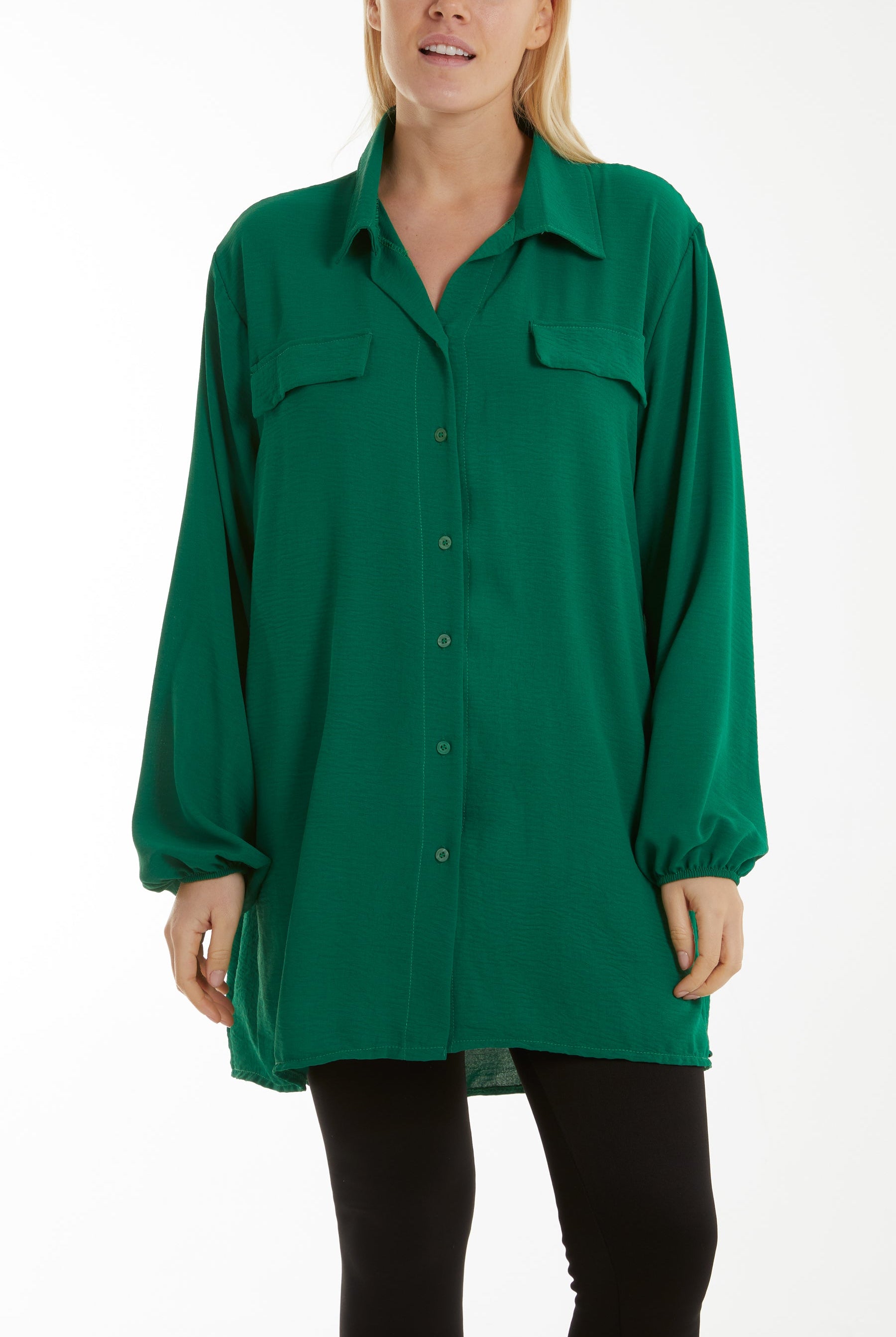 Front Flaps Long Sleeve Oversized Shirt Shirts WearAll Jade One Size