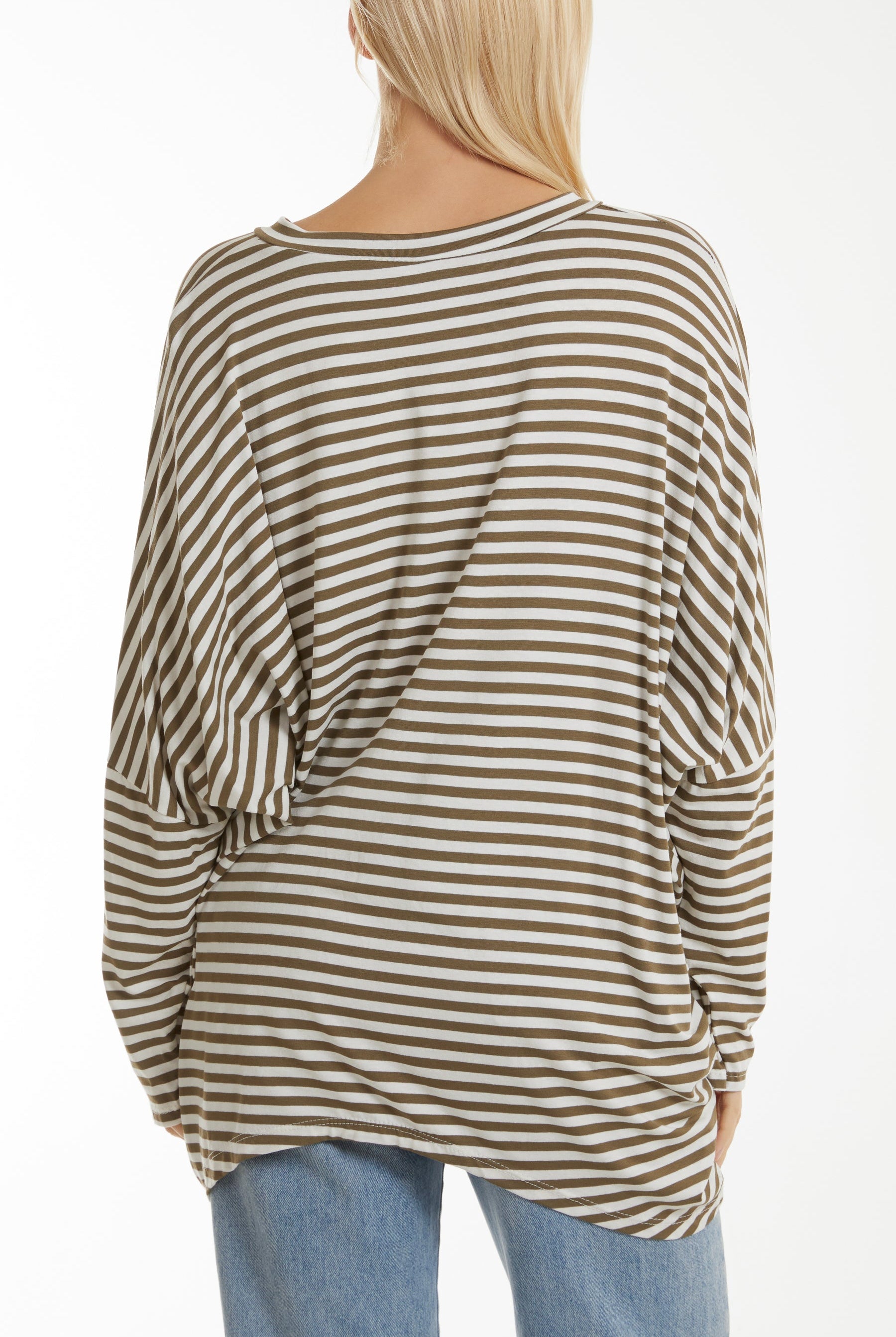 Batwing Asymmetric Hem Striped Top Tops WearAll