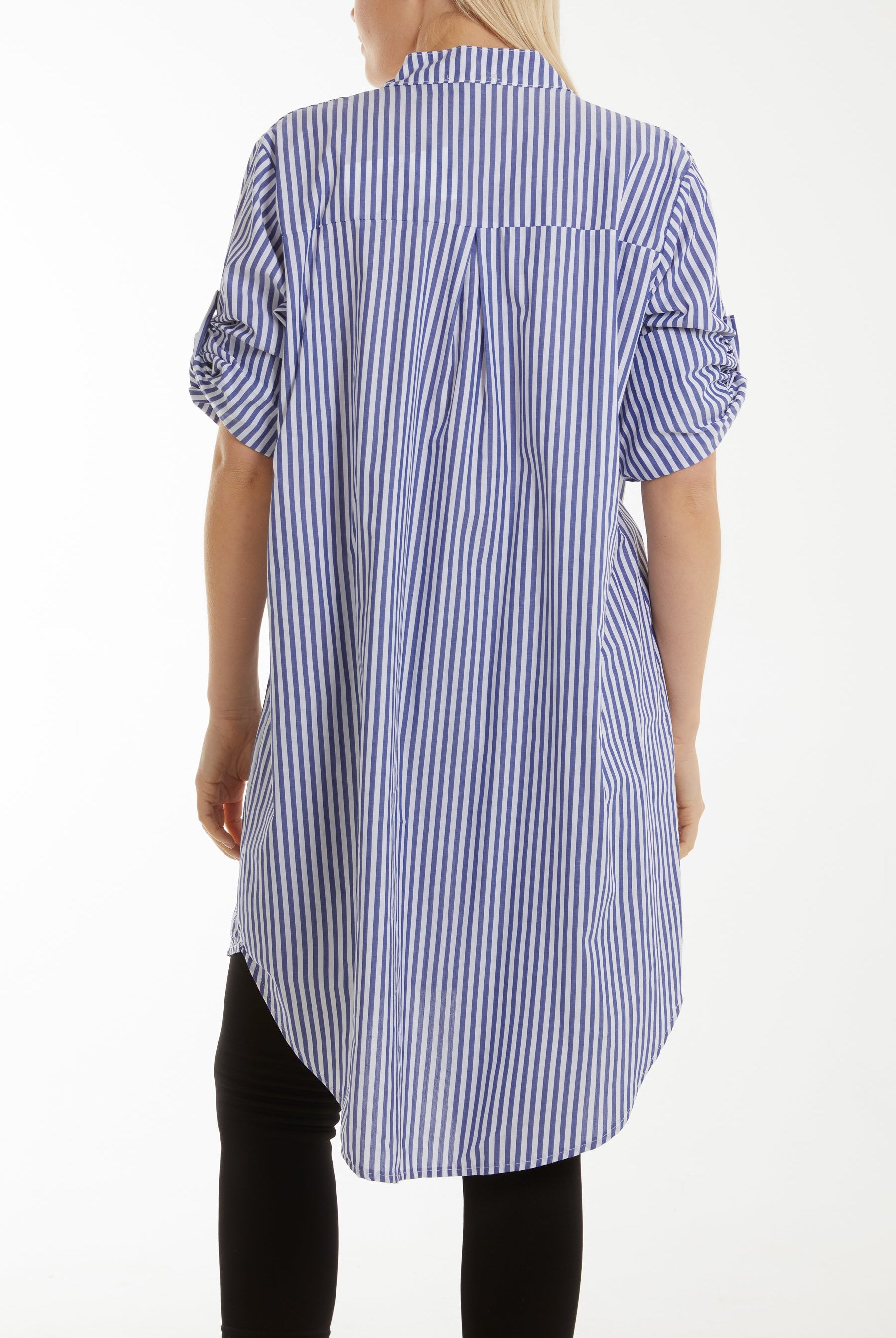 Collarless Striped Shirt Dress Dresses WearAll