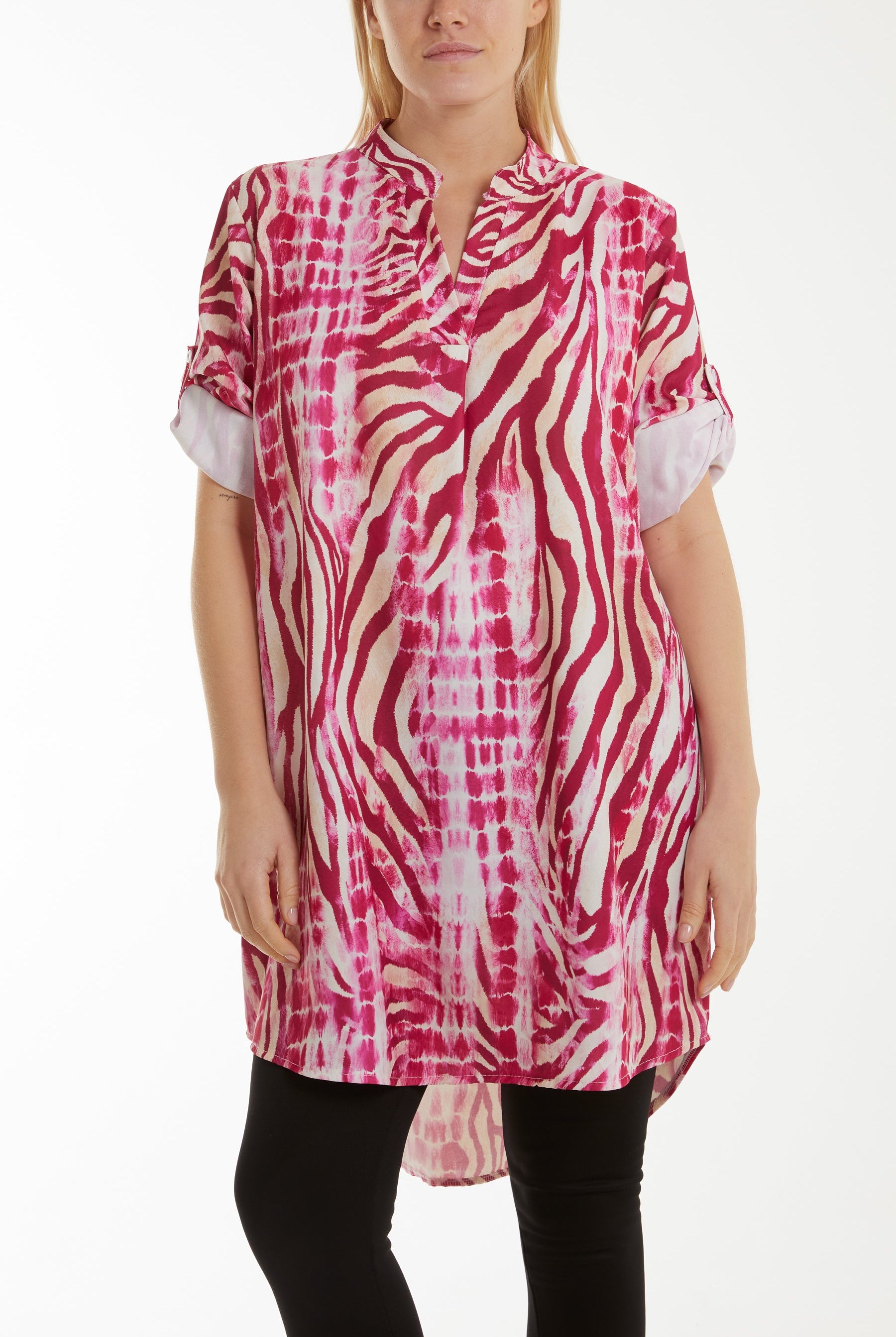 Mixed Animal Print Mini Dress/Shirt Dresses WearAll Fuchsia One Size