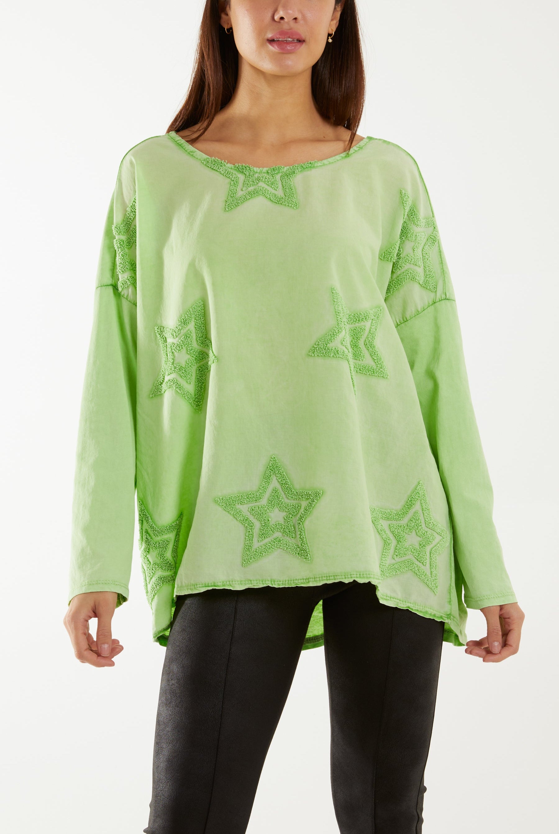 Flocking Double Star Top Tops WearAll Apple Green One Size