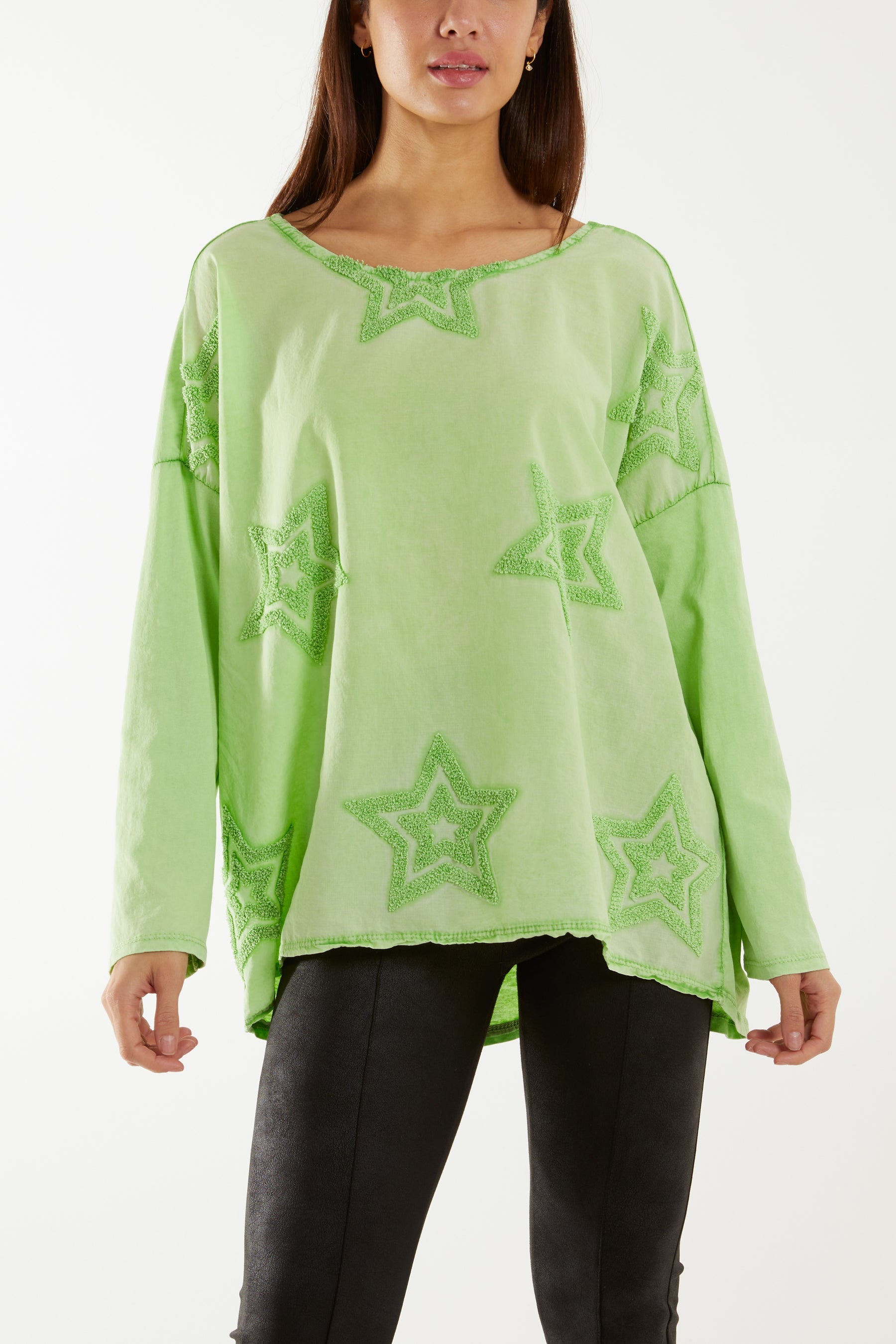Flocking Double Star Top Tops WearAll Apple Green One Size