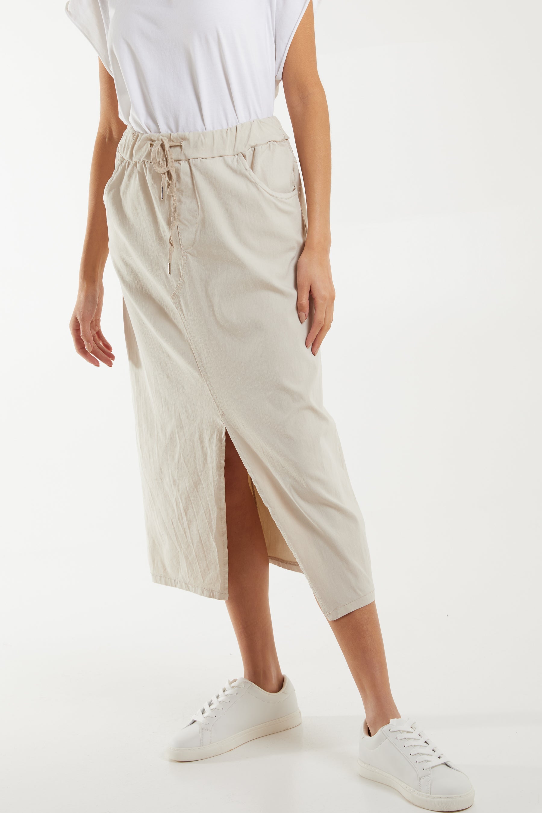 Magic String Front Split Pencil Skirt Skirts WearAll Stone One Size