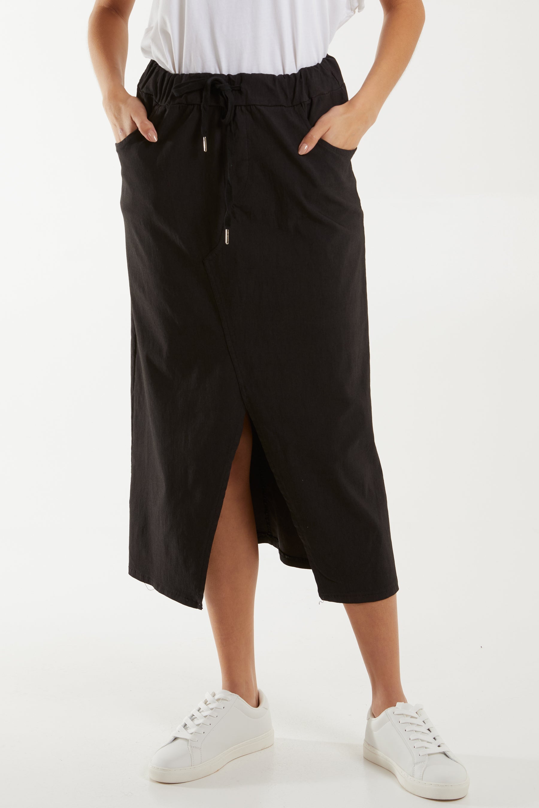 Magic String Front Split Pencil Skirt Skirts WearAll Black One Size