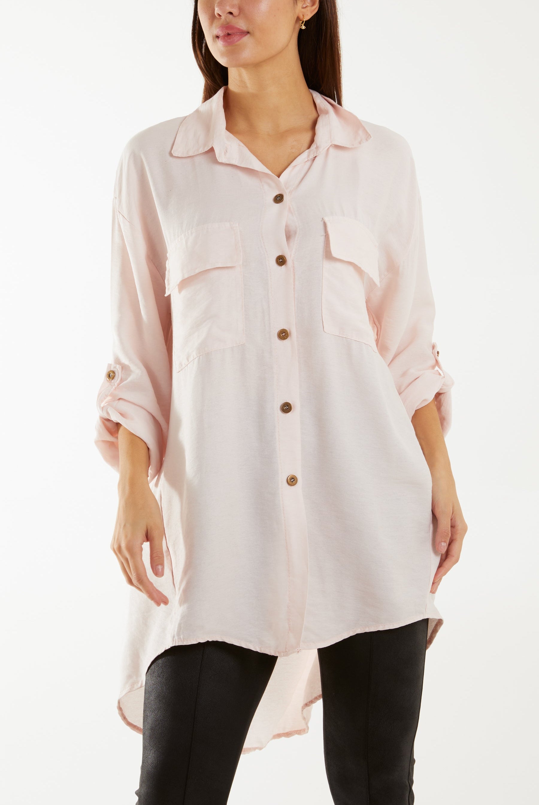 Roll Sleeve Utility Shirt Shirts WearAll Pale Pink One Size