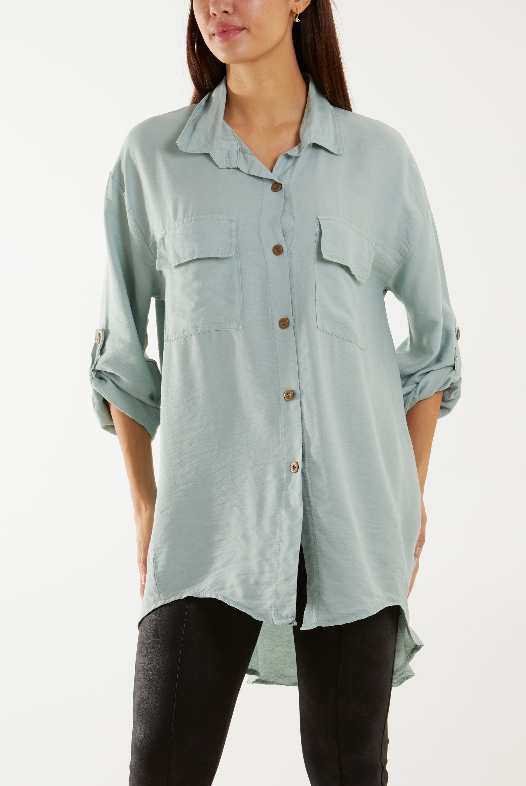 Roll Sleeve Utility Shirt Shirts WearAll Sage One Size
