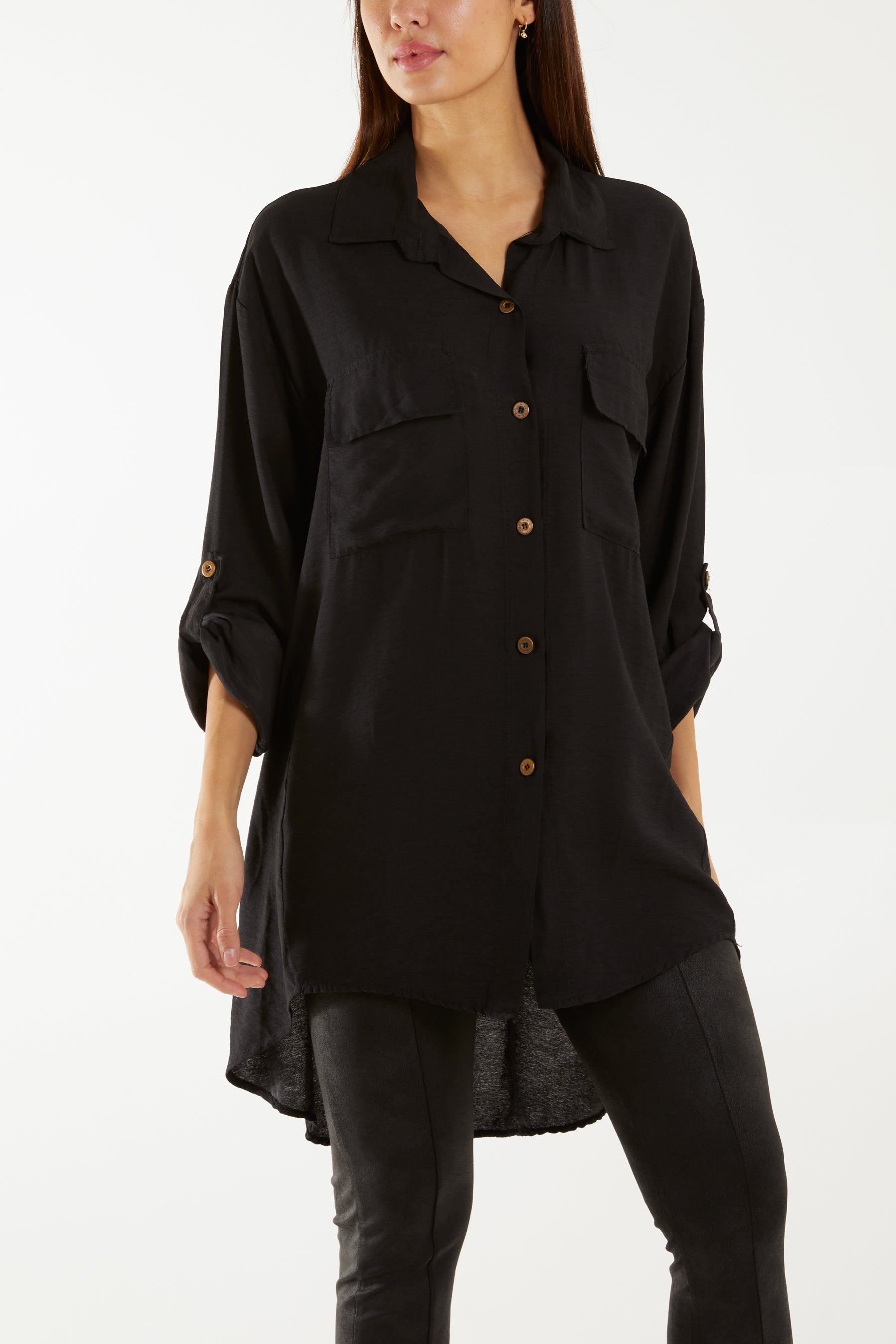 Roll Sleeve Utility Shirt Shirts WearAll Black One Size