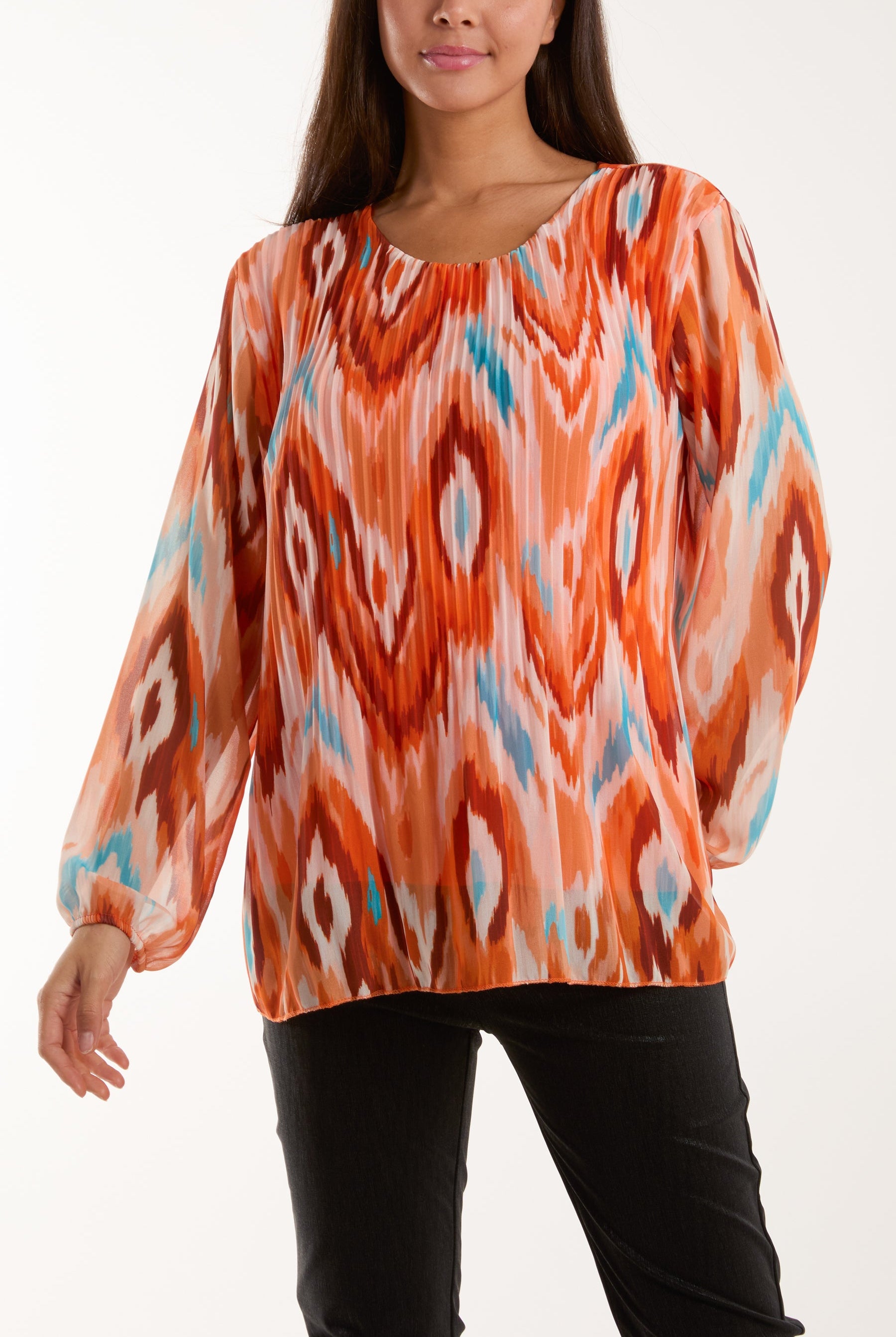 Blurred Zig Zag Pleated Blouse Blouses WearAll Orange One Size