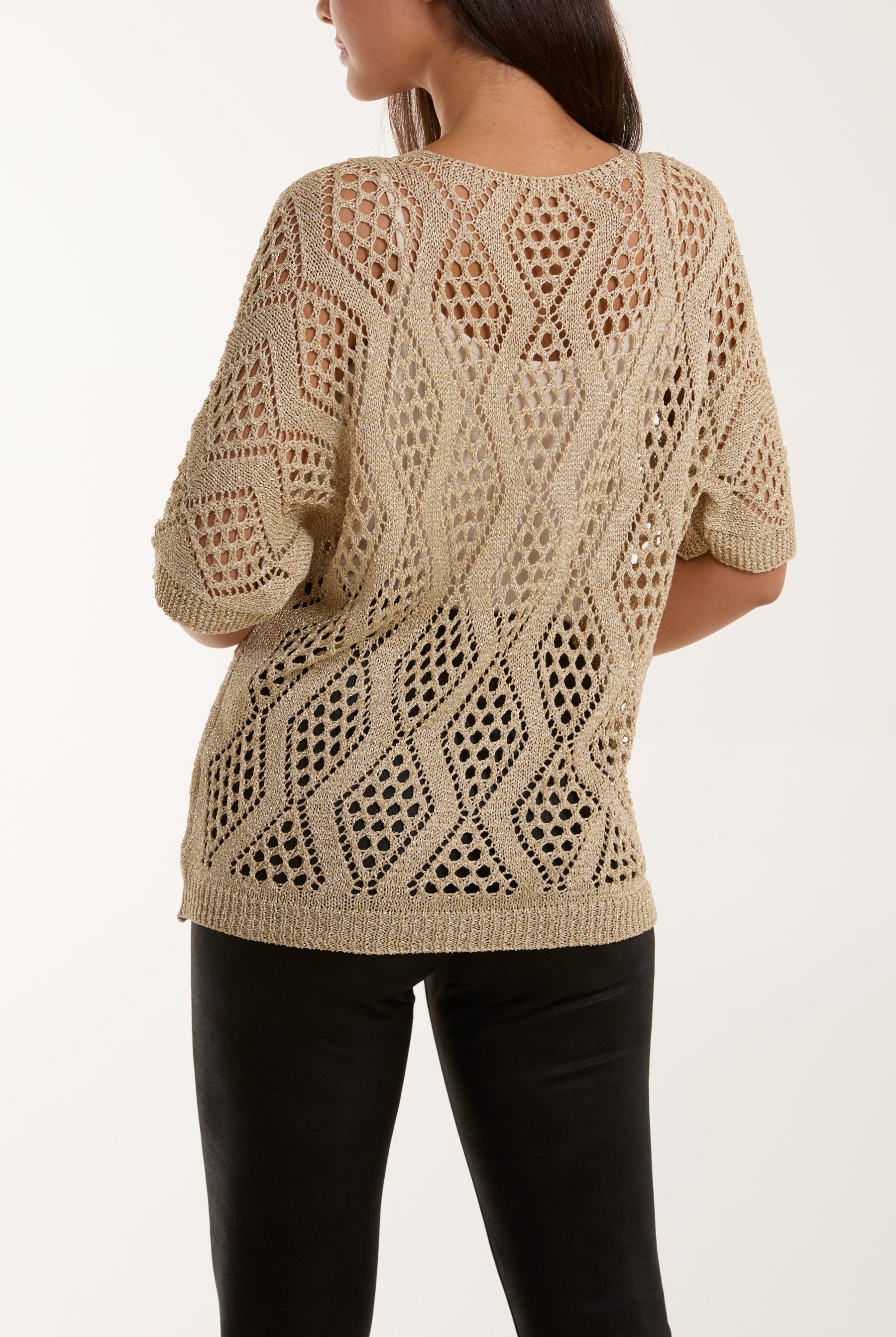 Diamond Lurex Crochet Top Tops WearAll