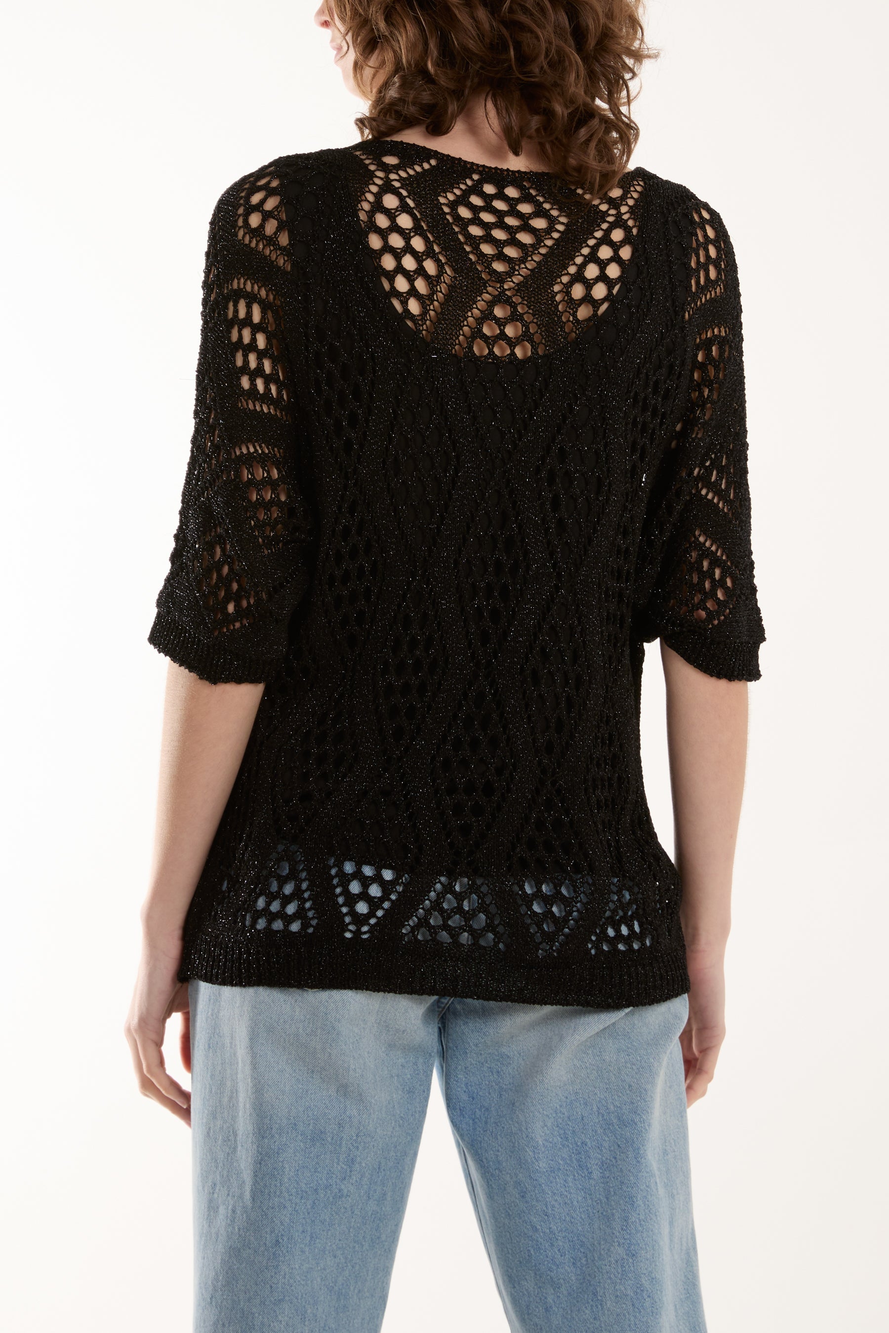 Diamond Lurex Crochet Top Tops WearAll