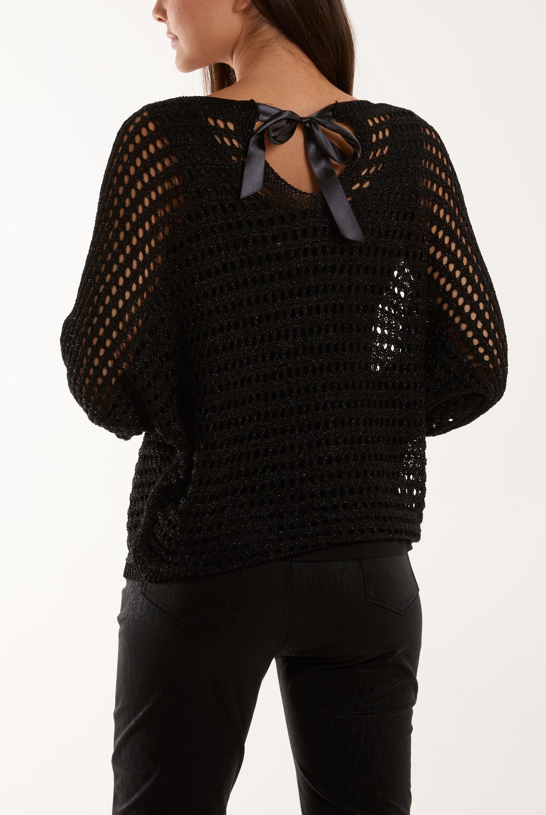 Satin Bow Back Crochet Knit Top Jumpers WearAll