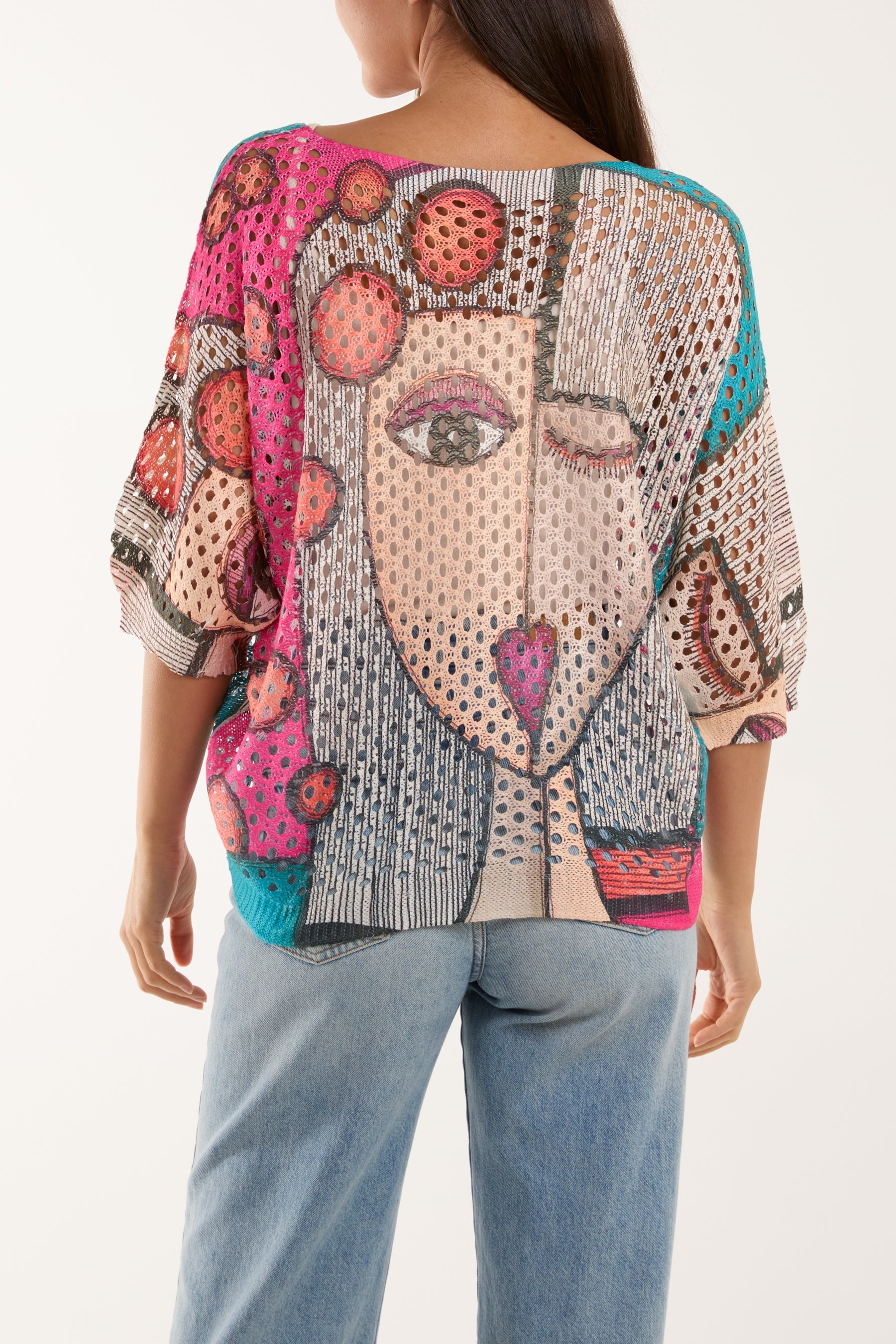 Crochet Knit Winking Face Top Jumpers WearAll