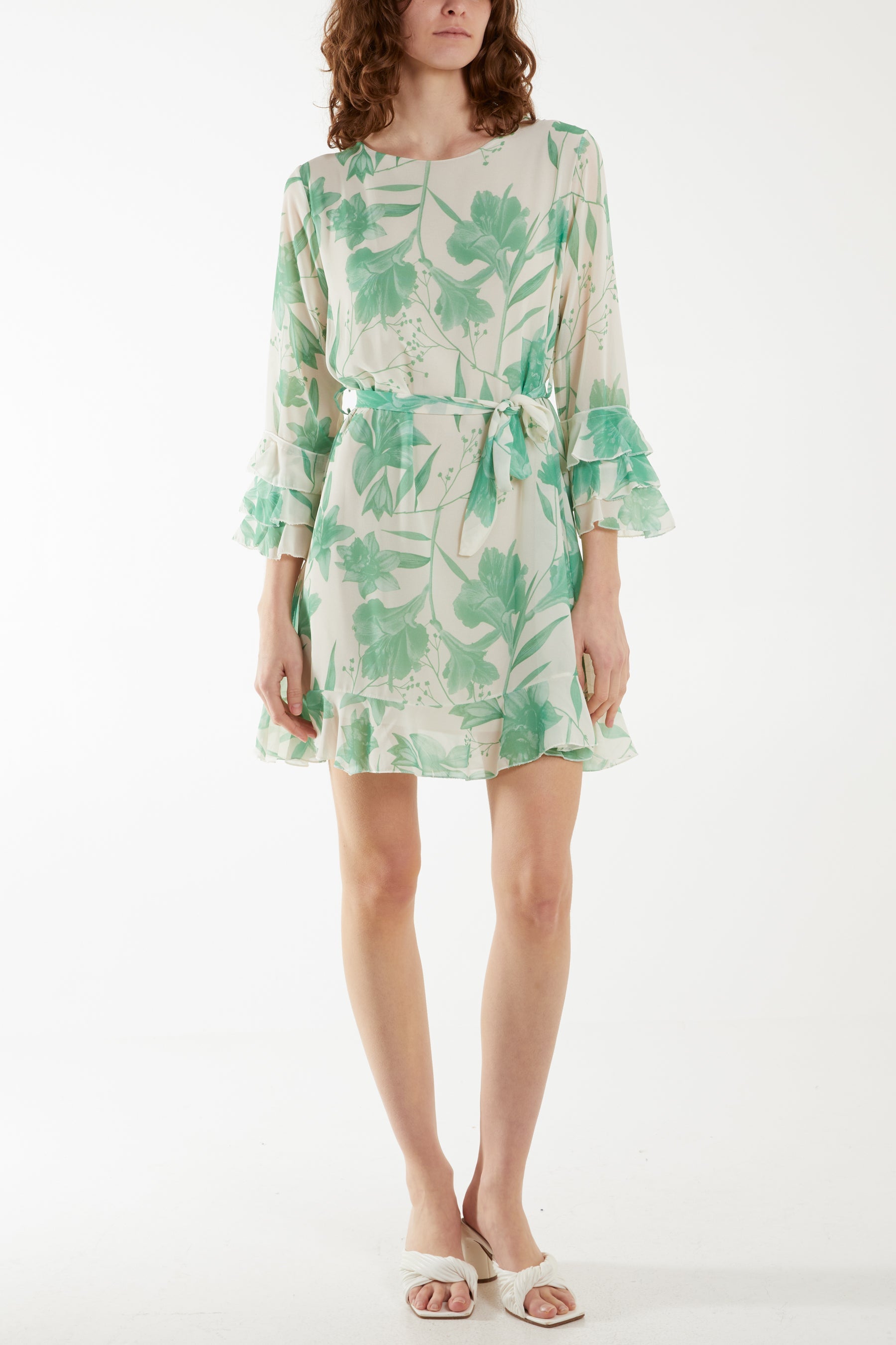 Lily Print Sleeve Detail Mini Dress Dresses WearAll Jade S-M-L