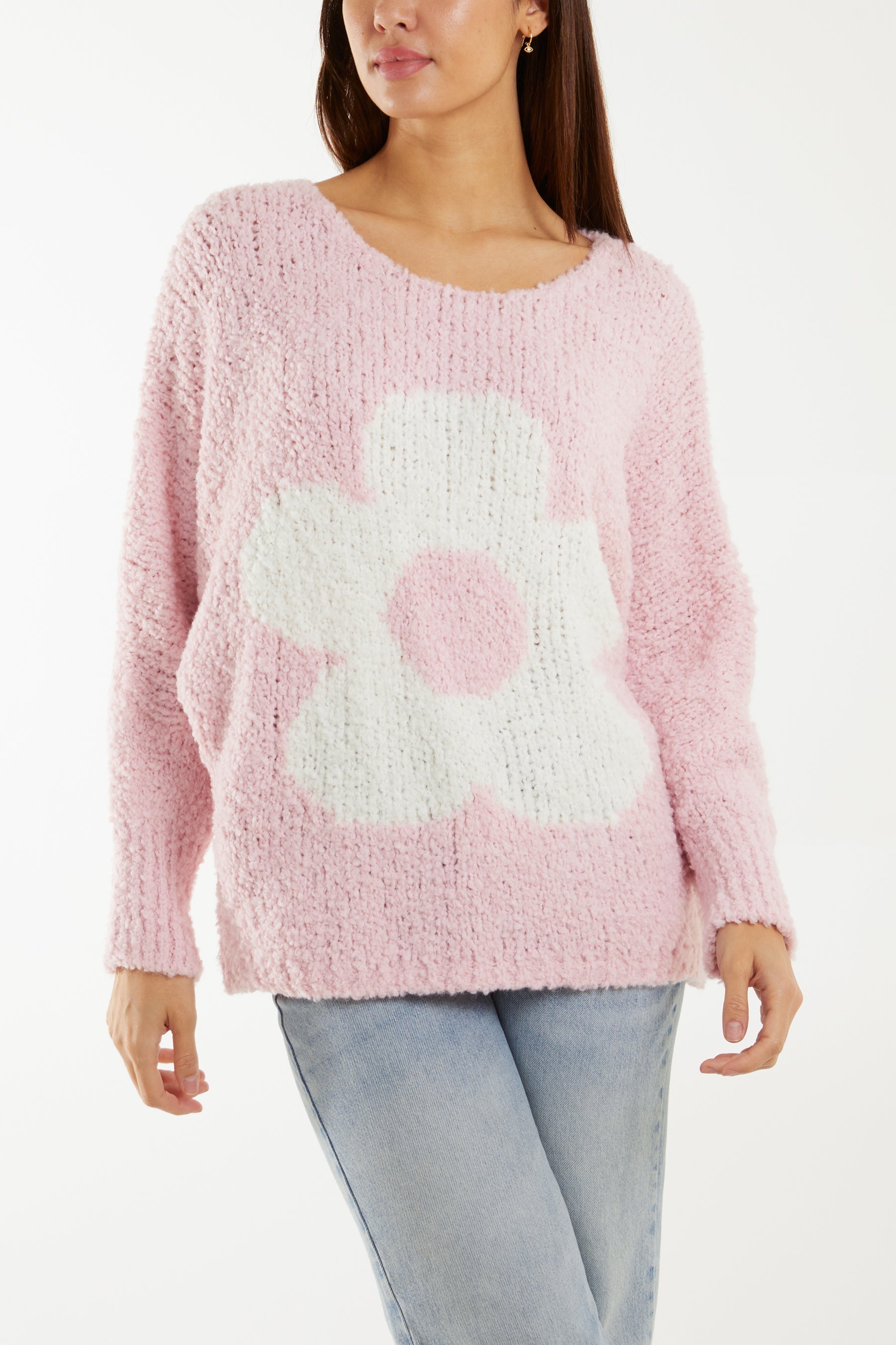 Wool Blend Daisy Boucle Super Soft Knit Jumpers WearAll Pink One Size