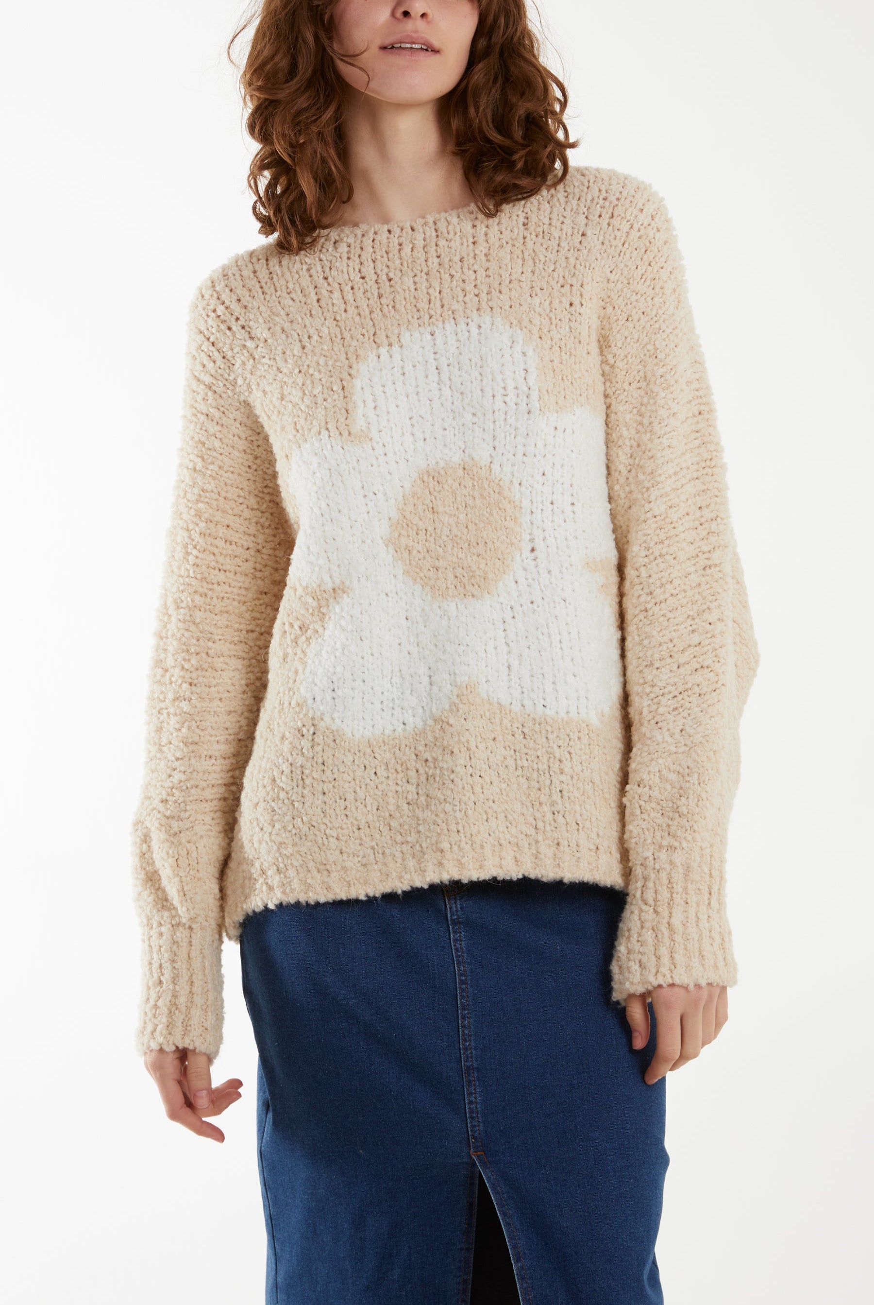 Wool Blend Daisy Boucle Super Soft Knit Jumpers WearAll Stone One Size