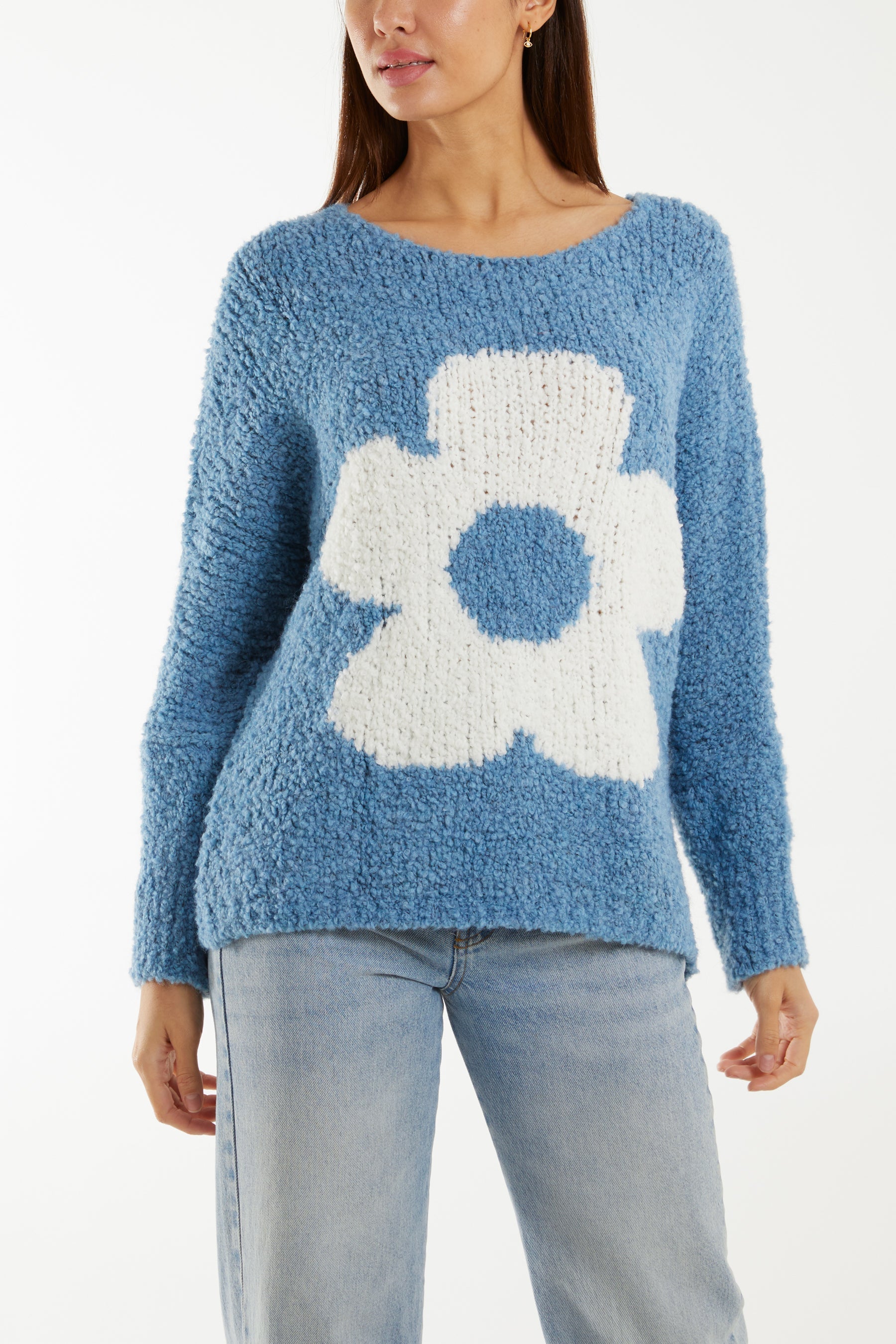 Wool Blend Daisy Boucle Super Soft Knit Jumpers WearAll Denim One Size