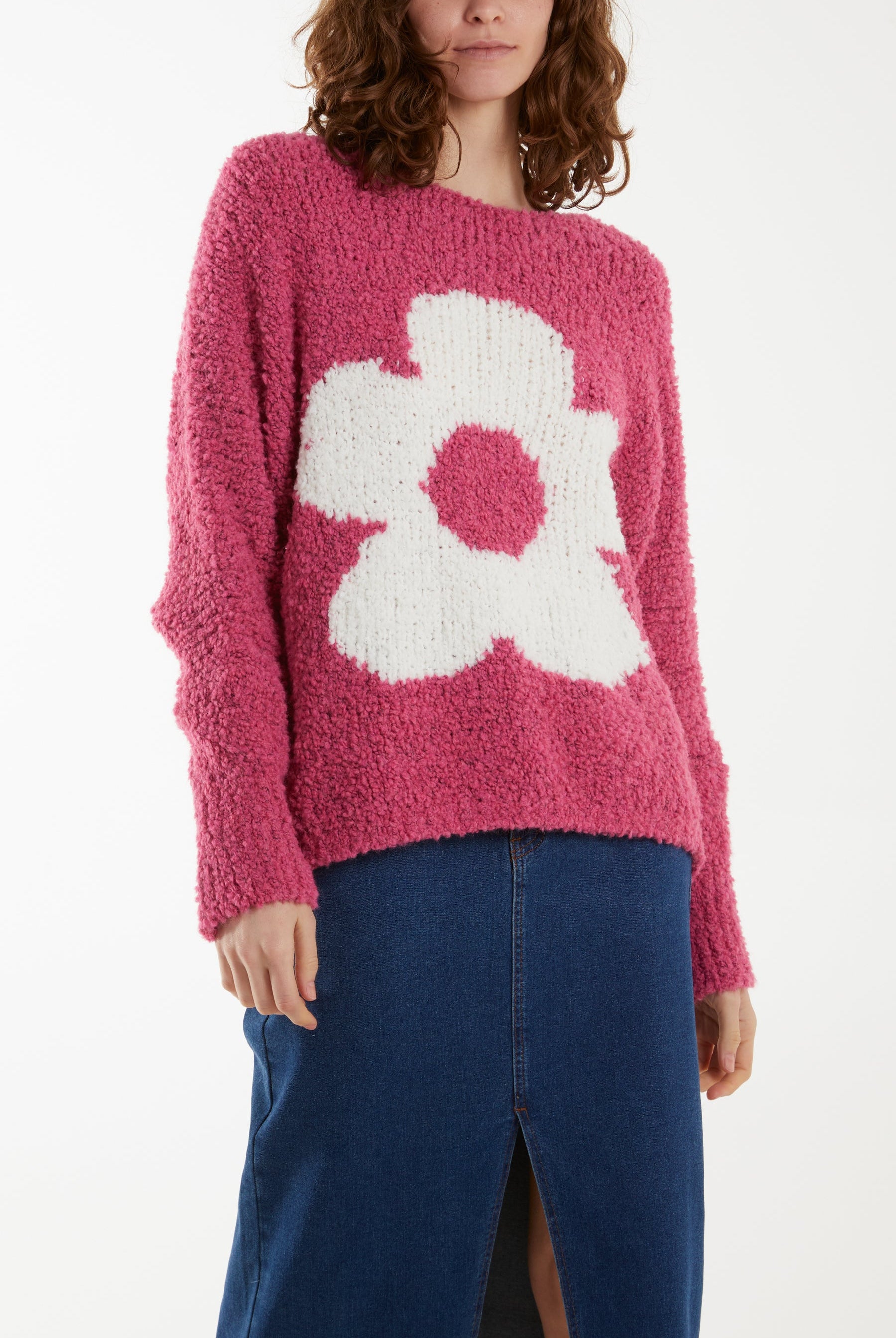 Wool Blend Daisy Boucle Super Soft Knit Jumpers WearAll Fuchsia One Size